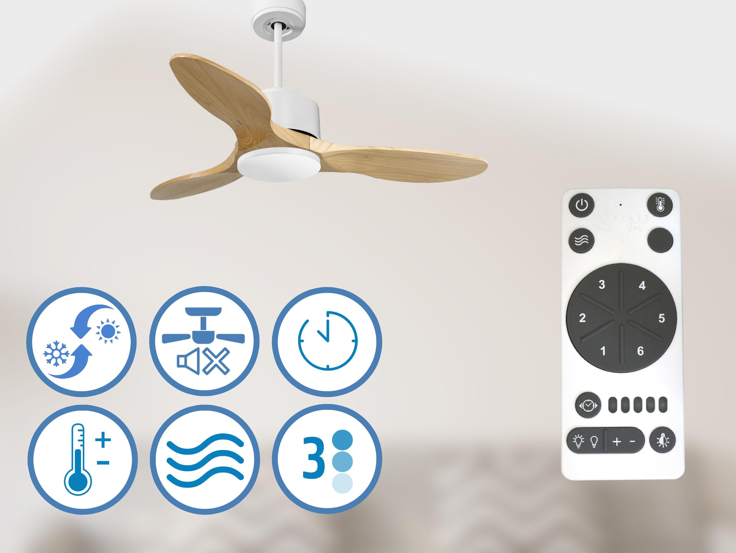 Spetses D106 C02 66047: Ventilatore da soffitto Wifi Motore CC Telecomando Hypersilence Memoria Shopify Vendible (AUTOMATICO)