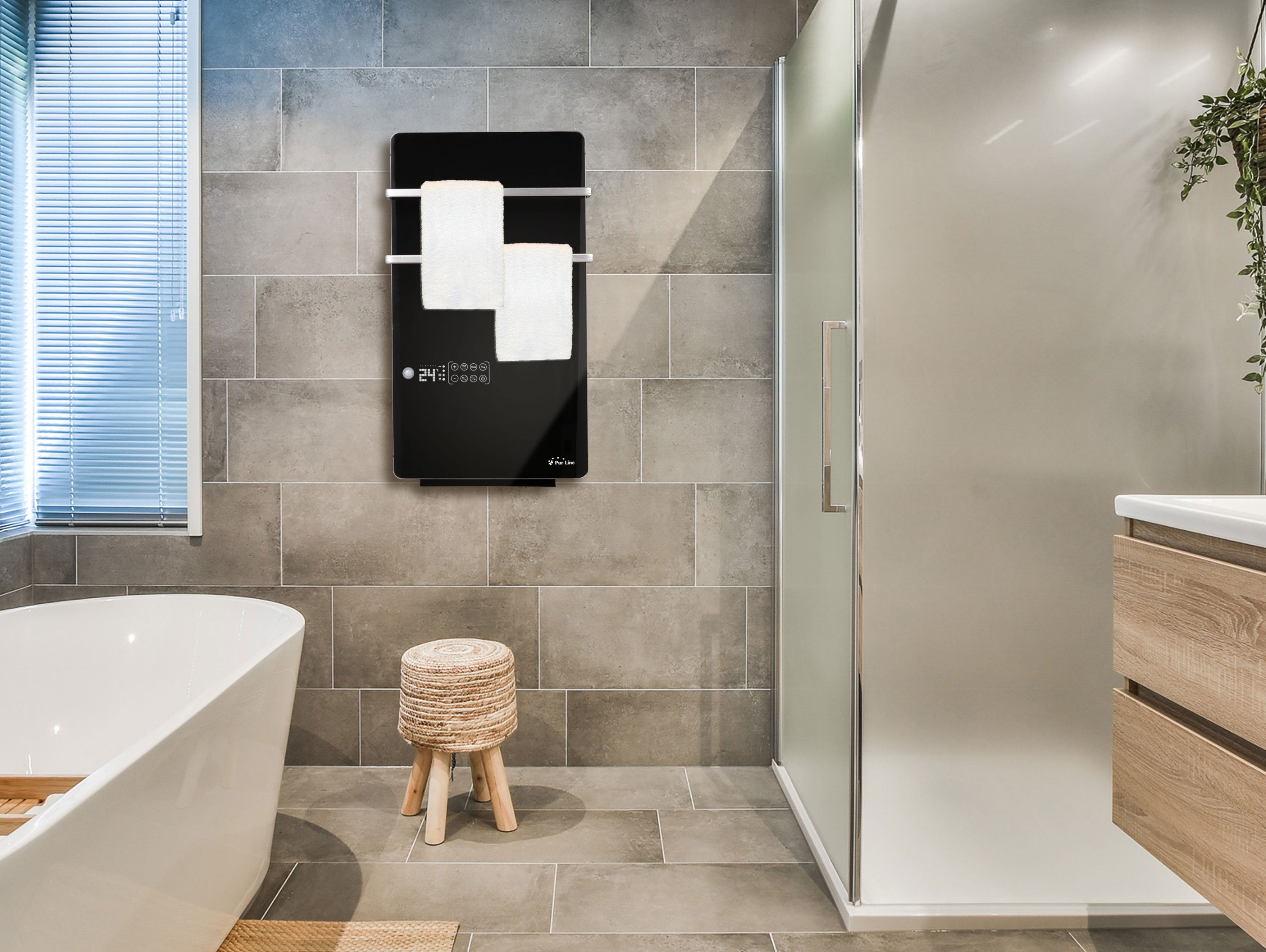 Scaldasalviette elettrico digitale da 2000W in nero con controllo WIFI