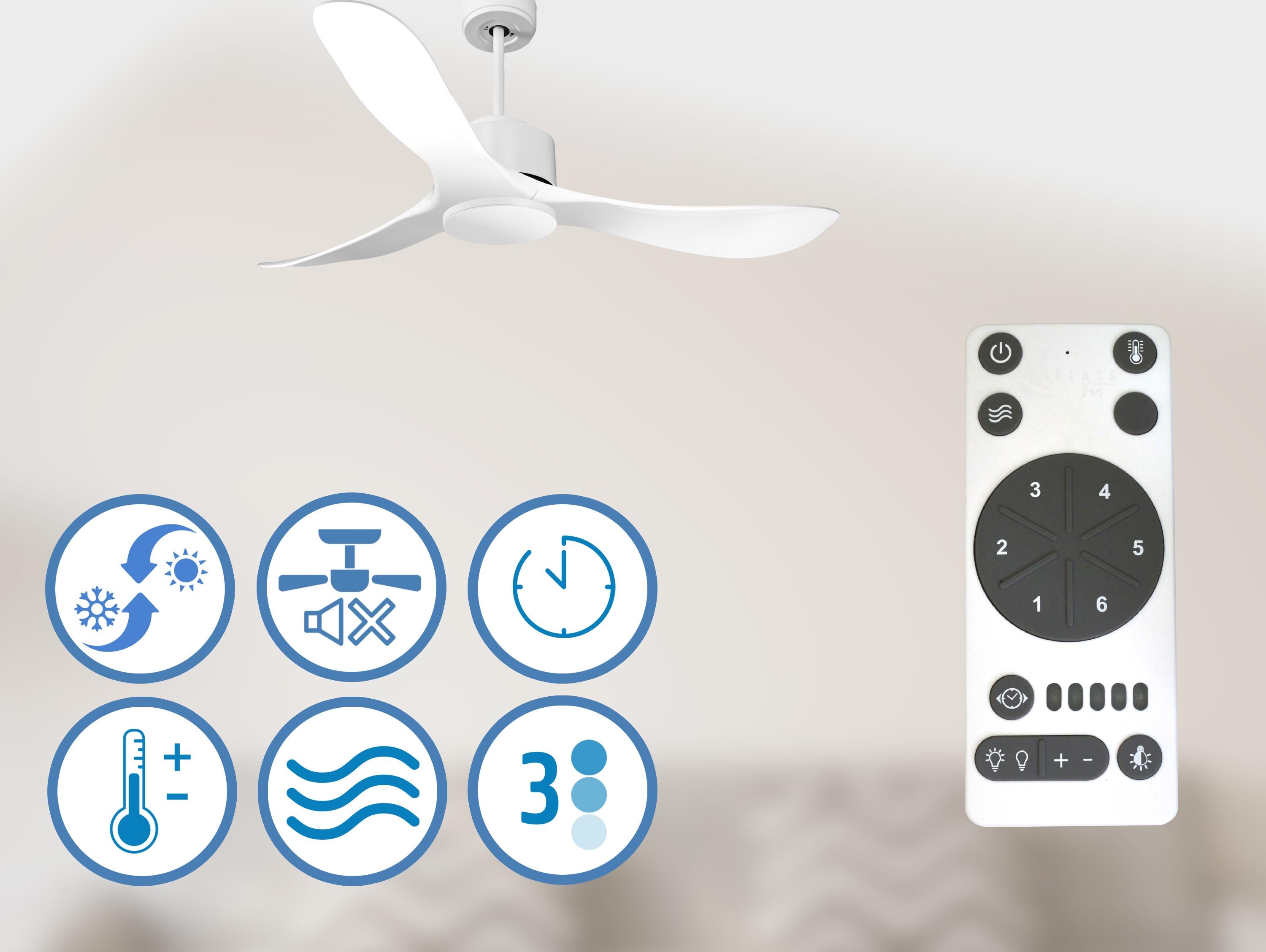 Tonga D132 C02 66041: Ventilatore da soffitto Wifi Motore CC Telecomando Hypersilence Memoria Shopify Vendible (AUTOMATICO)