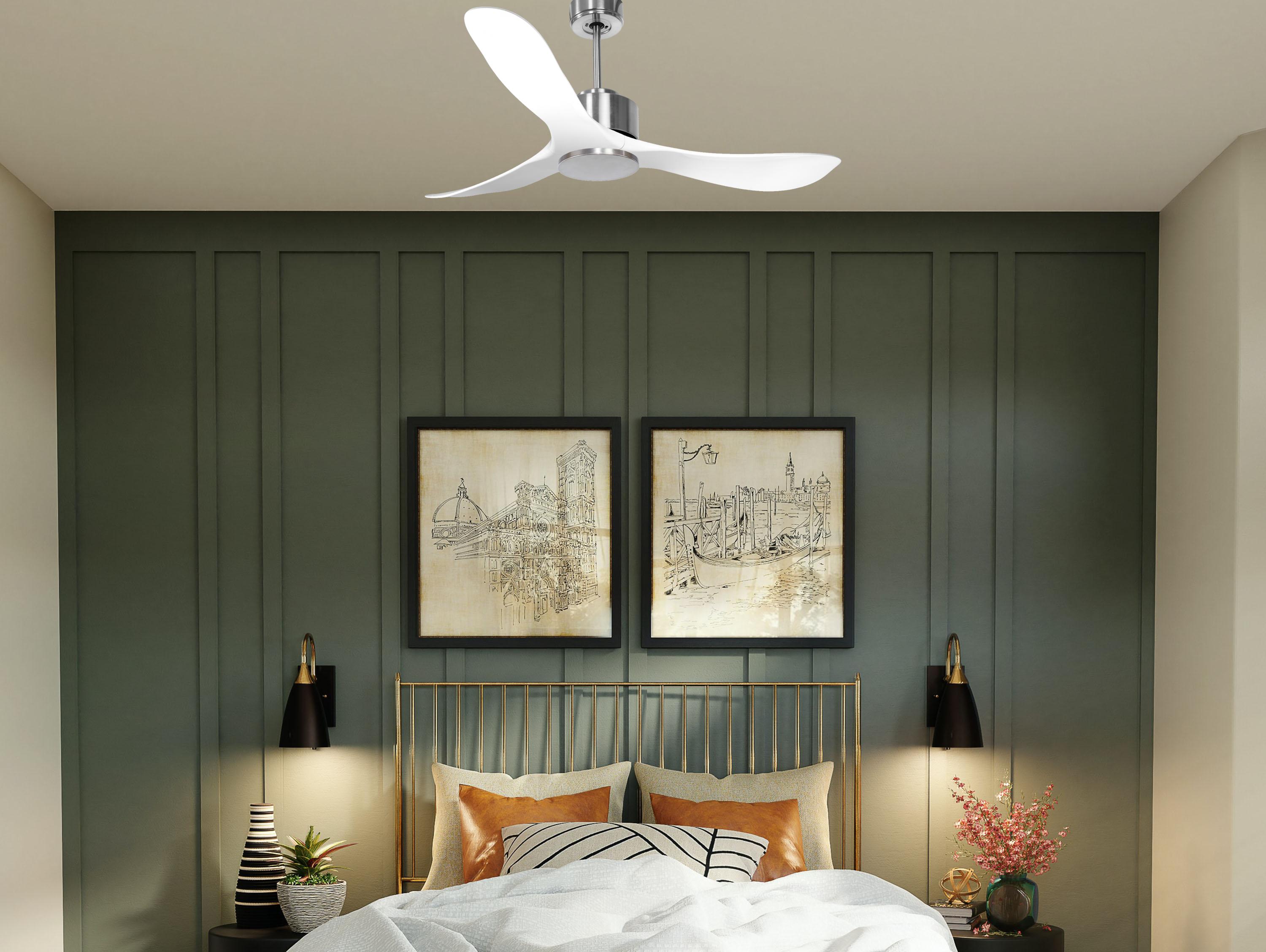 Tonga D132 C02 66405: Ventilatore da soffitto Reversibile Termostato Wifi Motore CC Tetti inclinati Telecomando Hypersilence Memoria Shopify Vendible (AUTOMATICO)