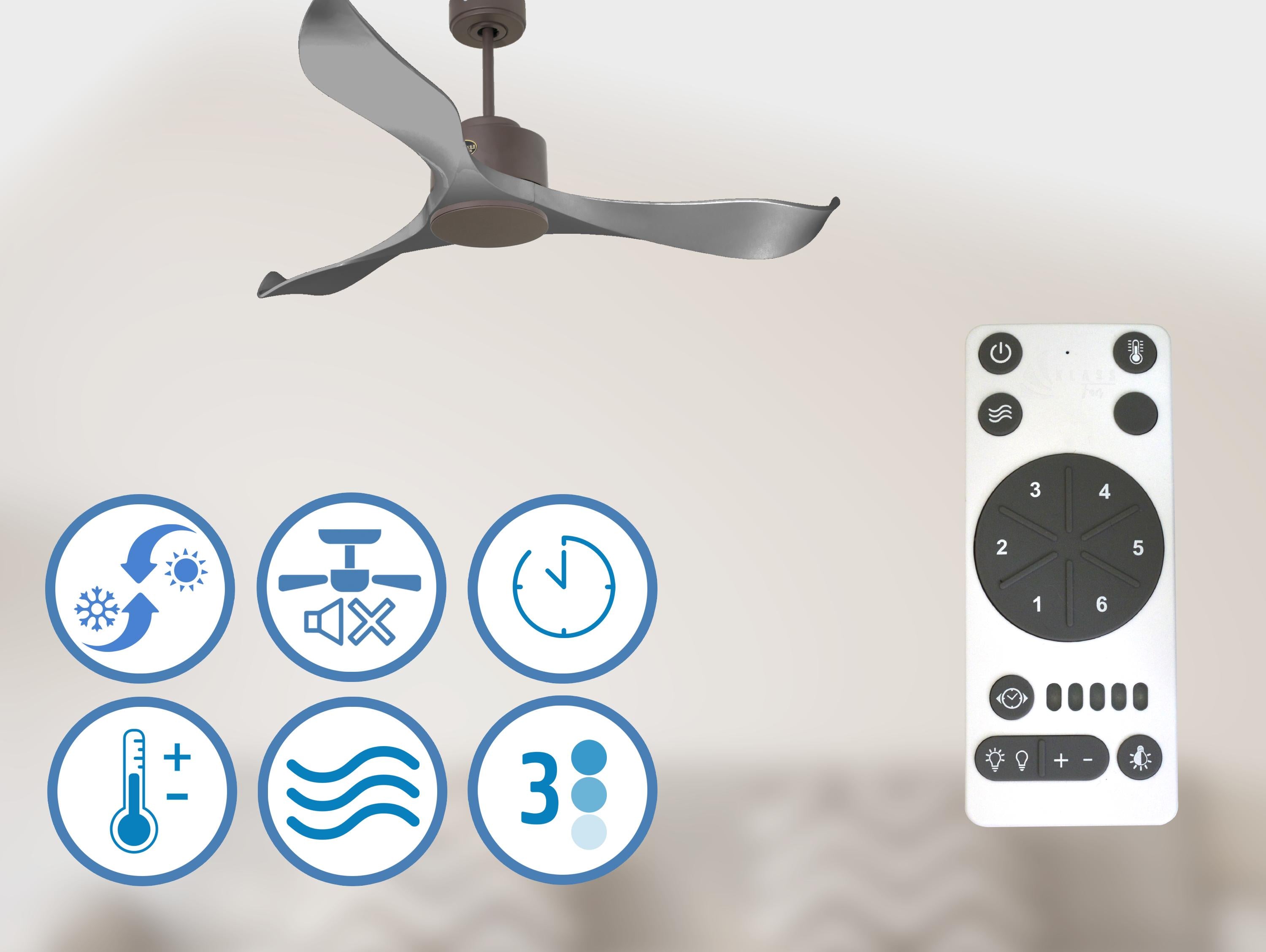 Ventilatore da soffitto Reversibile Termostato Wifi Motore CC Tetti inclinati Telecomando Memoria