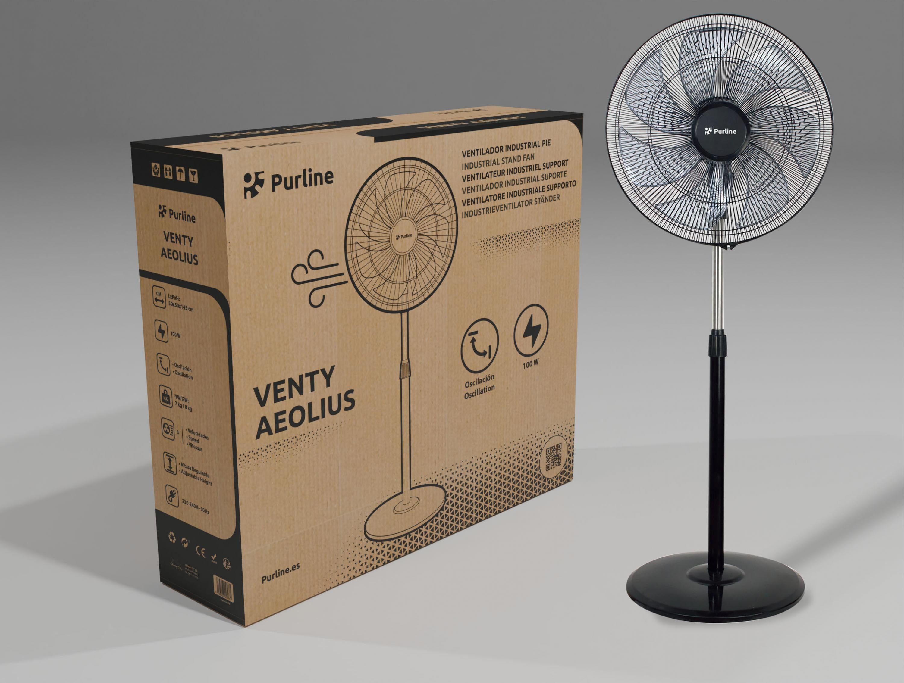 Ventilatore industriale da pavimento 100W con 7 pale