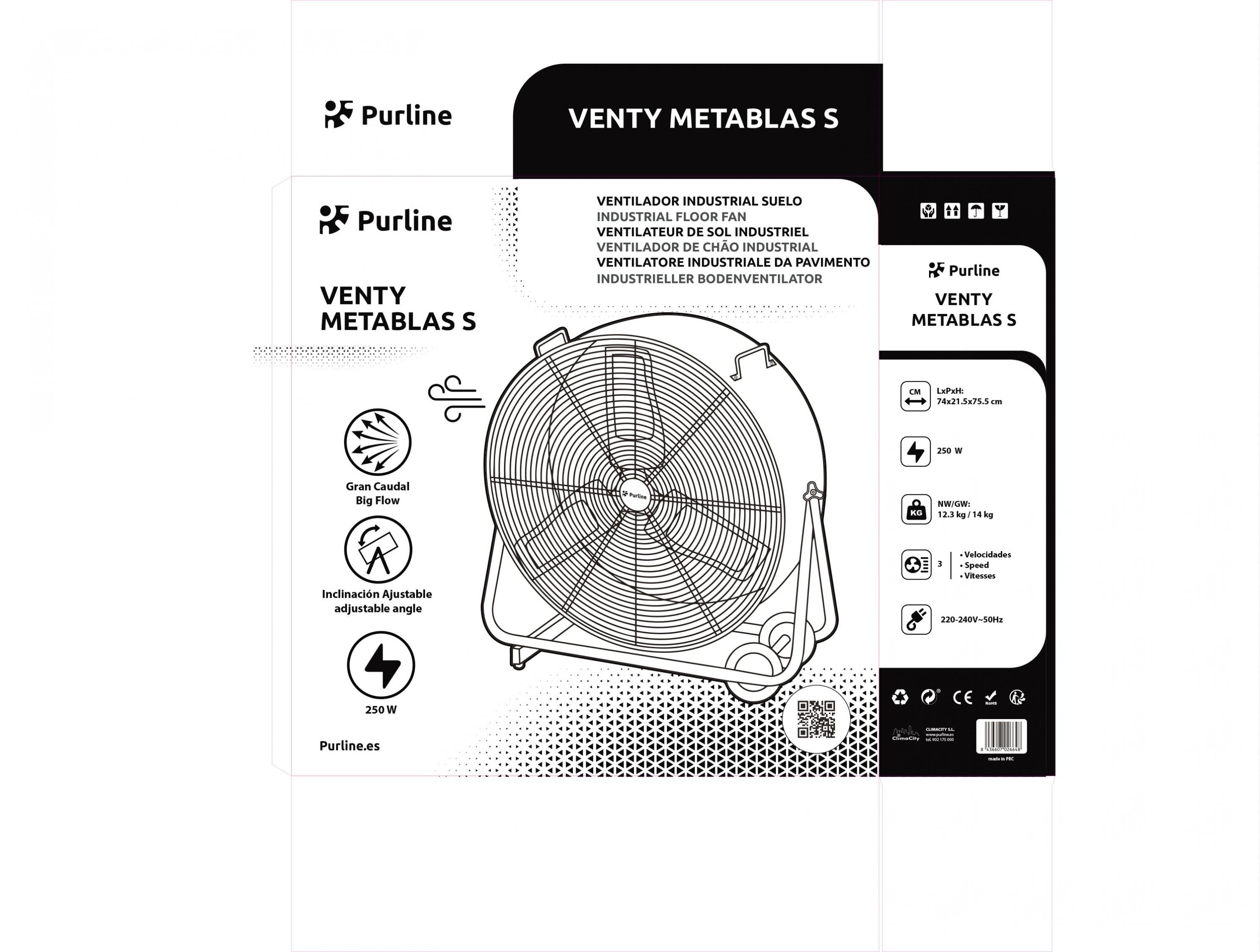 Ventilatore industriale da pavimento 250W con pale in alluminio
