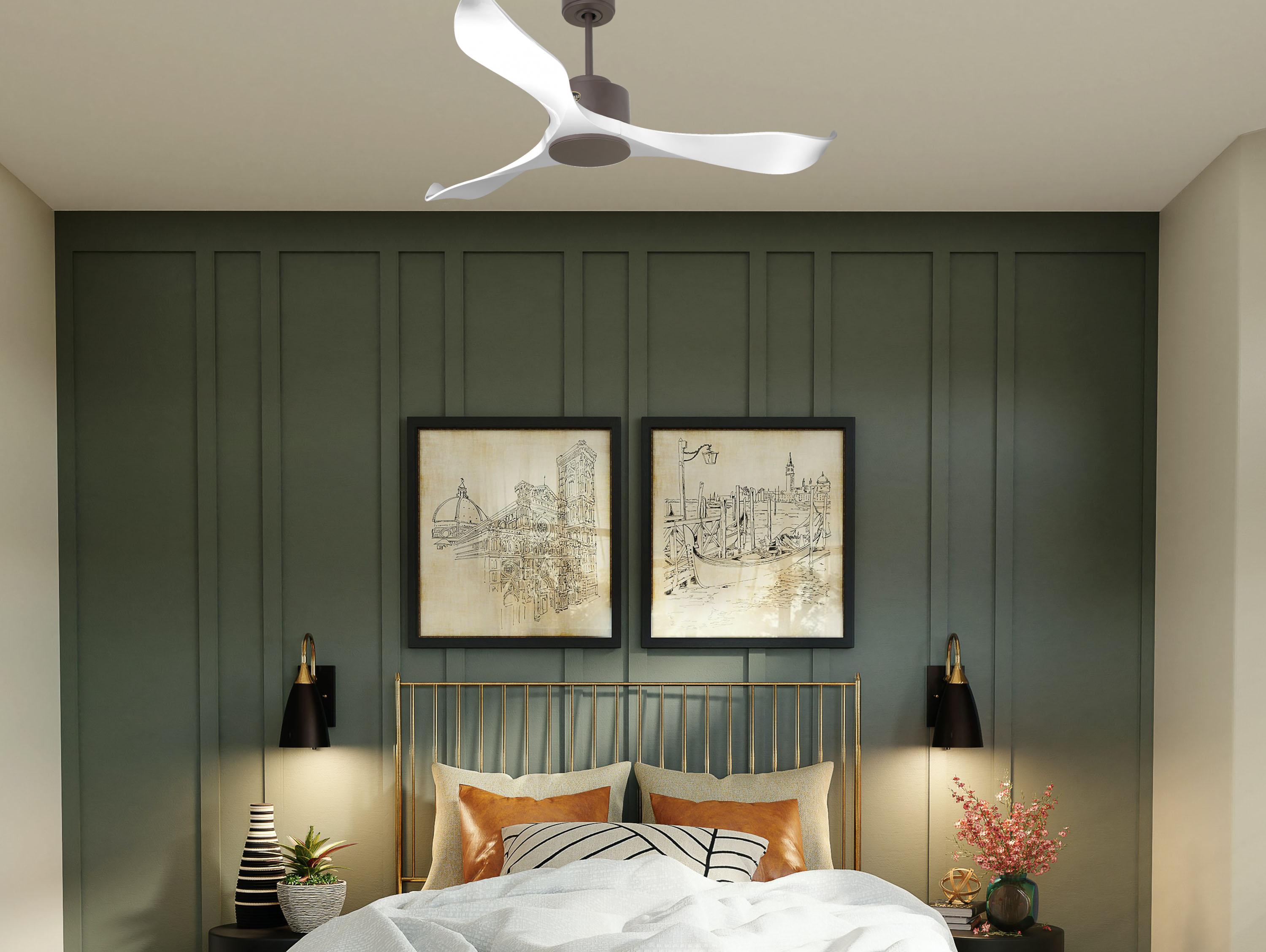 Ventilatore da soffitto Reversibile Termostato Wifi Motore CC Tetti inclinati Telecomando Adattatore 2/3 lame Hypersilence Memoria Shopify Vendible (AUTOMATICO)