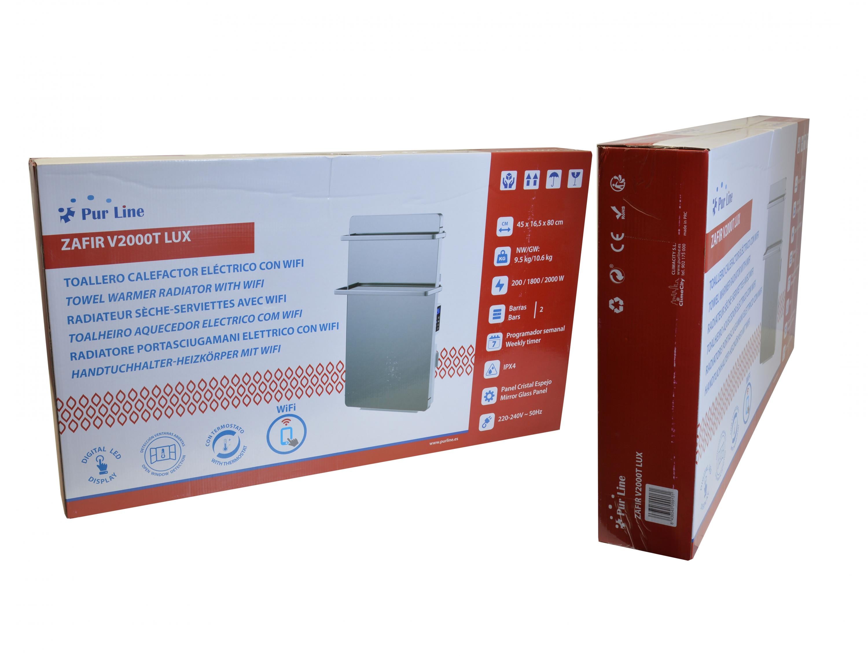 Potenza massima 2000 W Scaldasalviette elettrico da 2000W con vetro temperato a specchio e display a LED