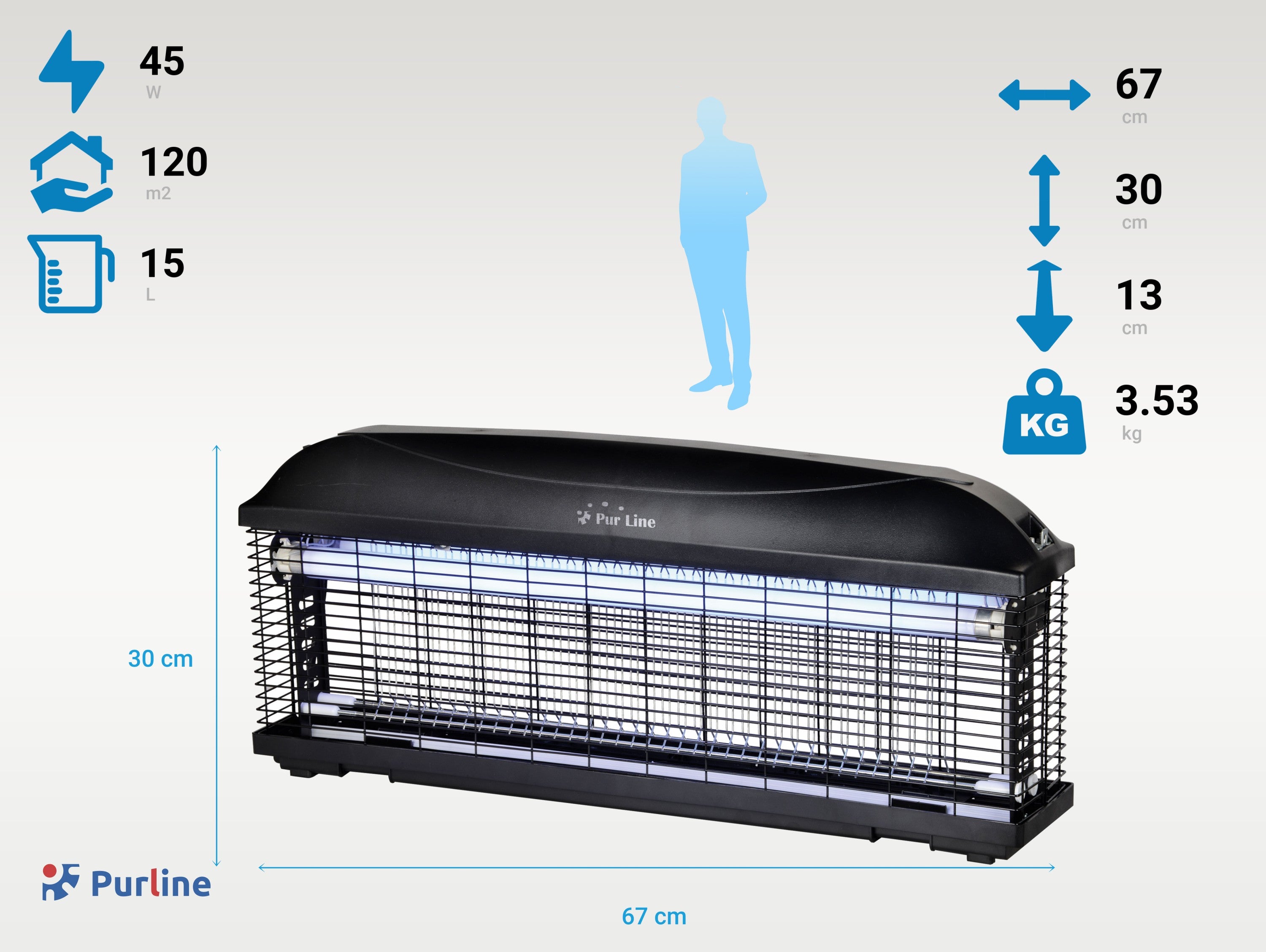Lampada Anti-Insetti con luce ultravioletta 45W per superfici di 120m2