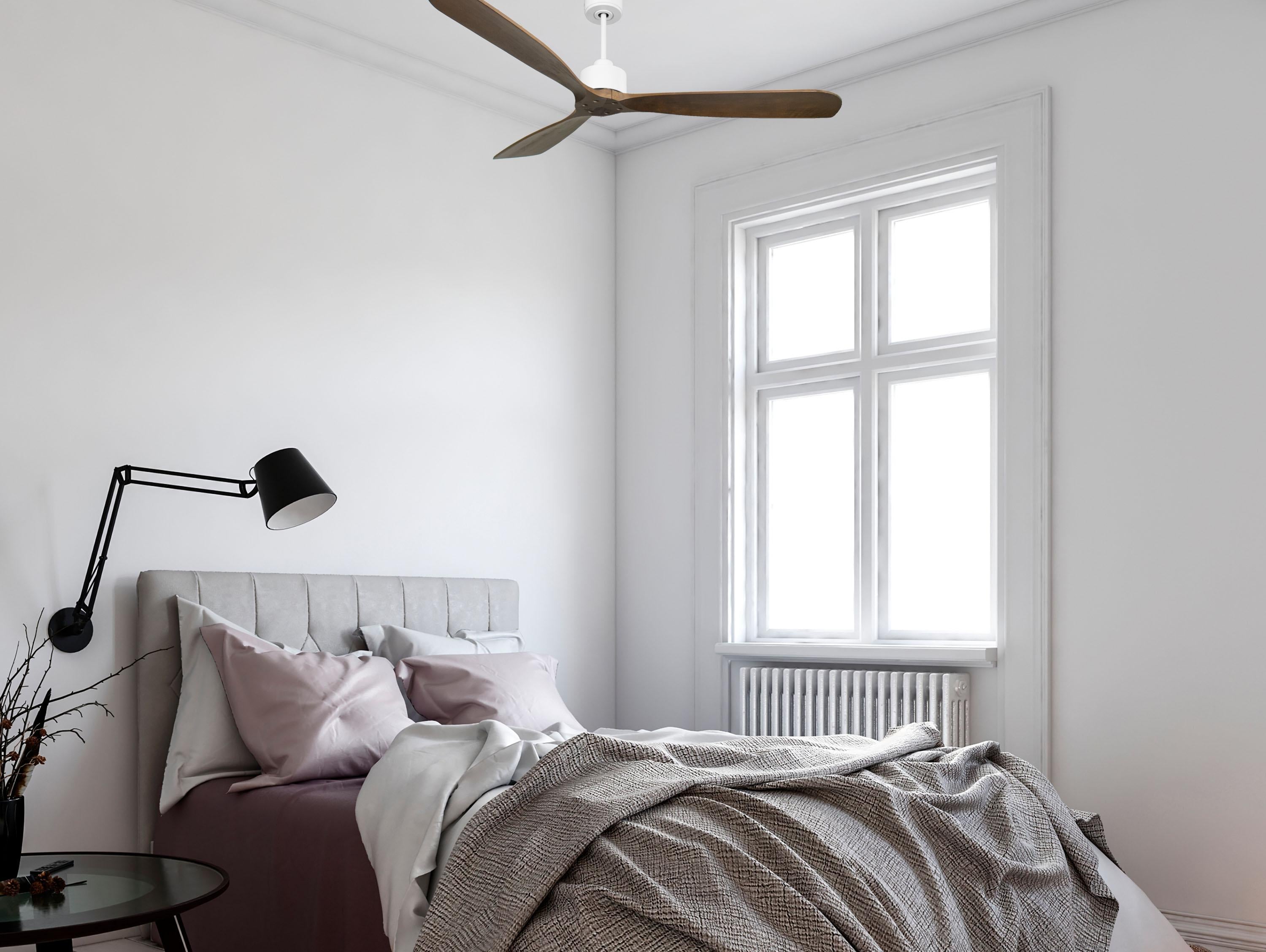 Ventilatore da soffitto Reversibile Termostato Wifi Motore CC Tetti inclinati Telecomando Hypersilence Memoria FullWood