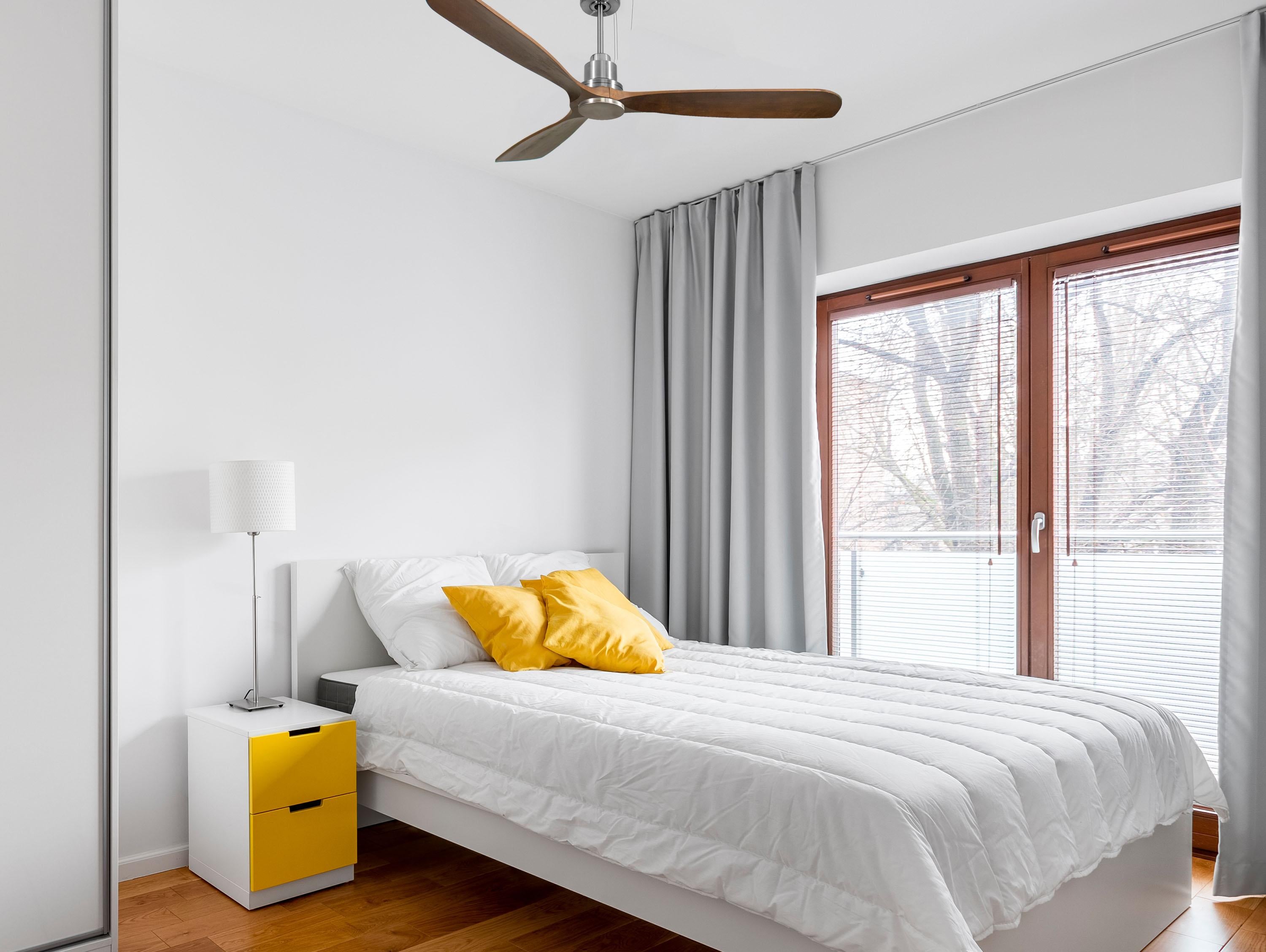 Ventilatore da soffitto Reversibile Termostato Wifi Motore CC Tetti inclinati Telecomando Hypersilence Memoria FullWood Shopify Vendible (AUTOMATICO)