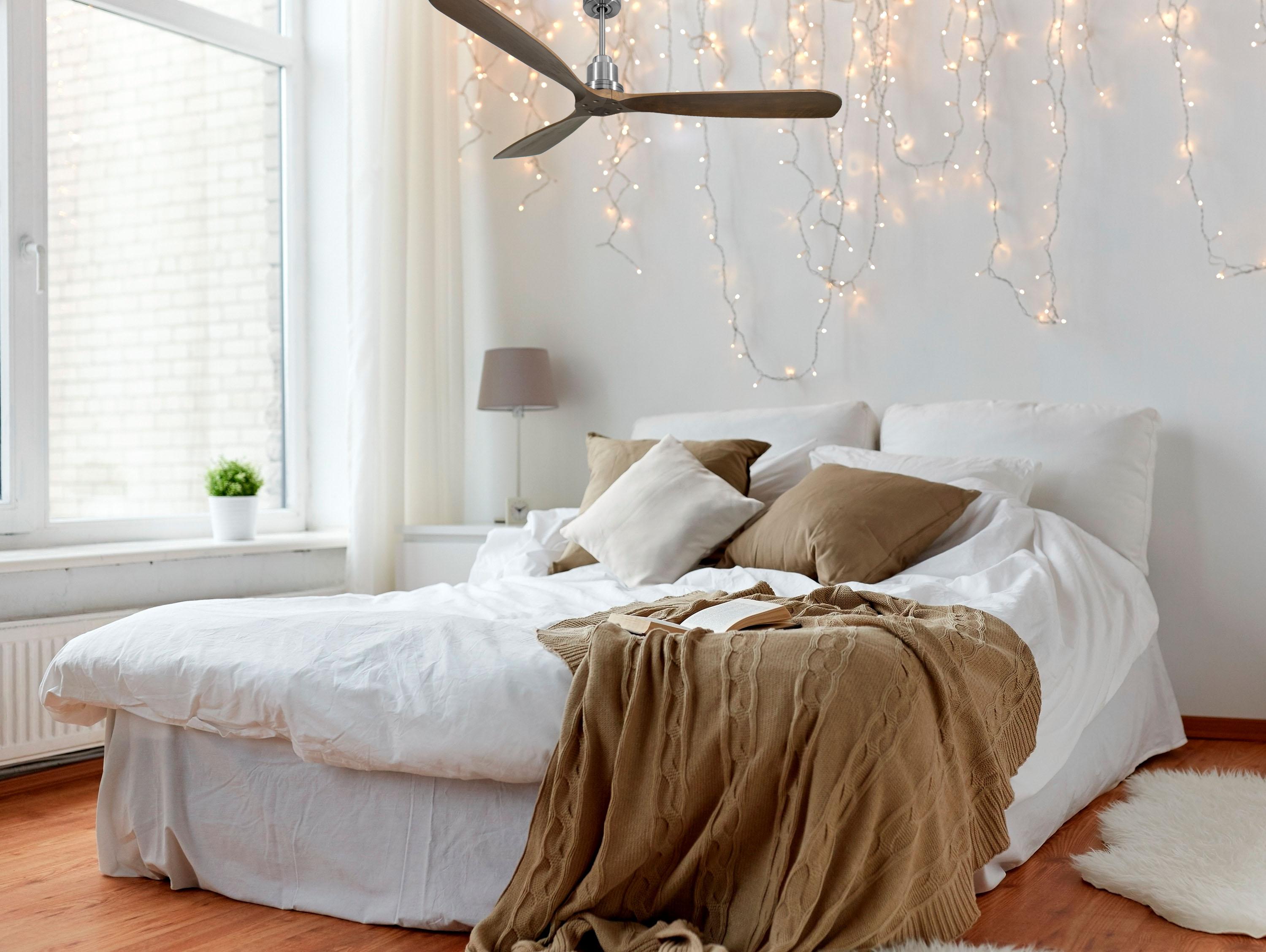 Ventilatore da soffitto Reversibile Termostato Wifi Motore CC Tetti inclinati Telecomando Hypersilence Memoria FullWood Shopify Vendible (AUTOMATICO)