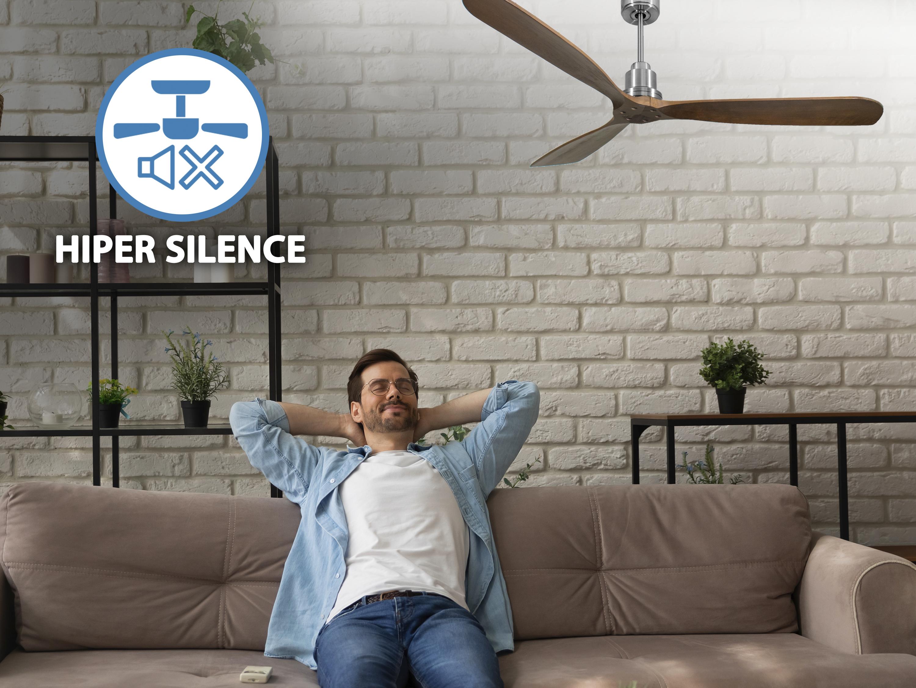 Ventilatore da soffitto Reversibile Termostato Wifi Motore CC Tetti inclinati Telecomando Hypersilence Memoria FullWood Shopify Vendible (AUTOMATICO)