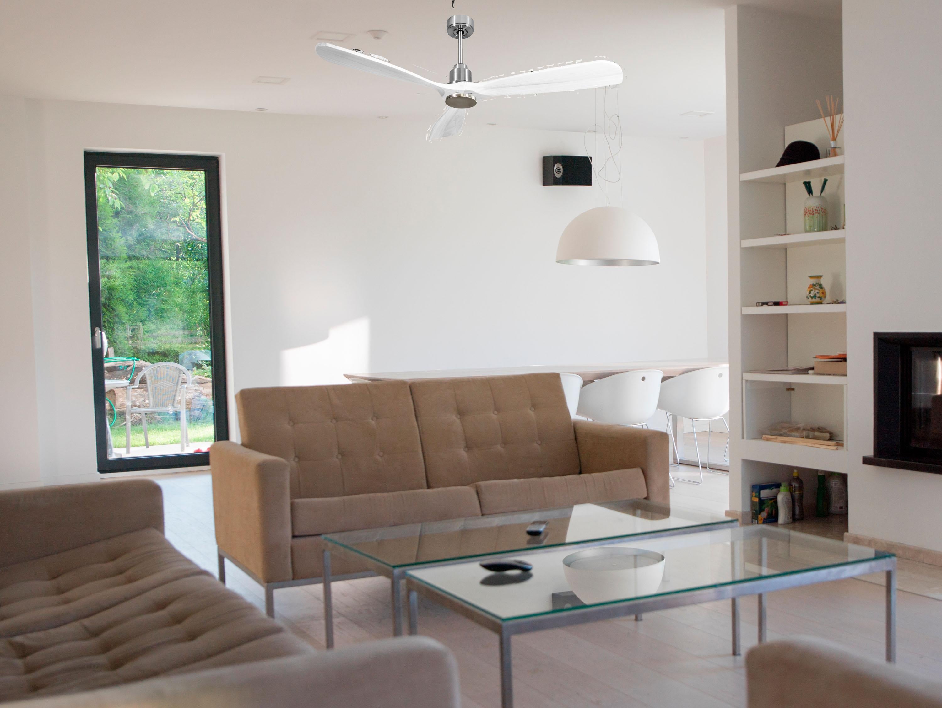 Ventilatore da soffitto Reversibile Termostato Wifi Motore CC Tetti inclinati Telecomando Hypersilence Memoria FullWood Shopify Vendible (AUTOMATICO)
