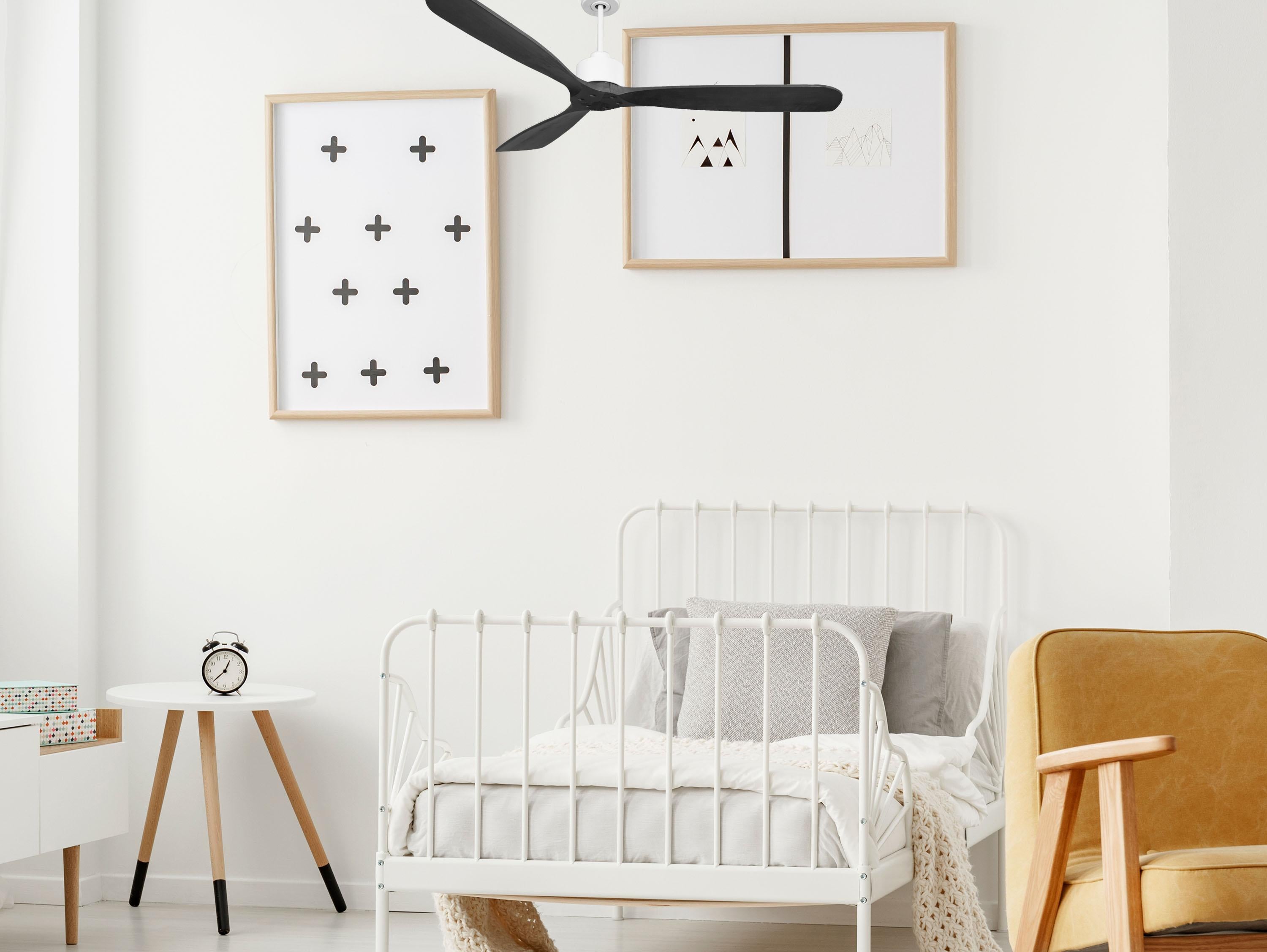 Ventilatore da soffitto Reversibile Termostato Wifi Motore CC Tetti inclinati Telecomando Hypersilence Memoria FullWood