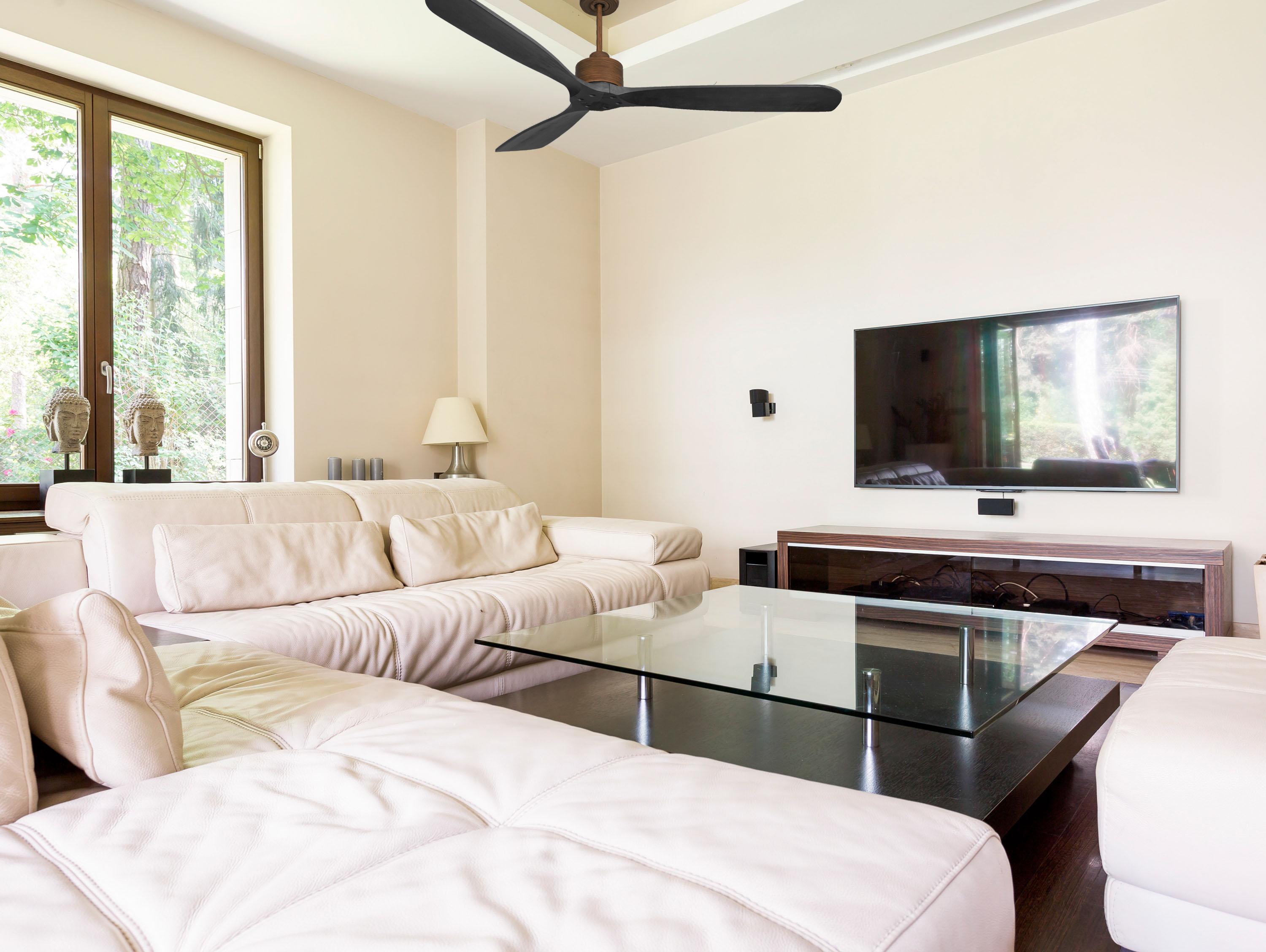 Ventilatore da soffitto Reversibile Termostato Wifi Motore CC Tetti inclinati Telecomando Hypersilence Memoria FullWood