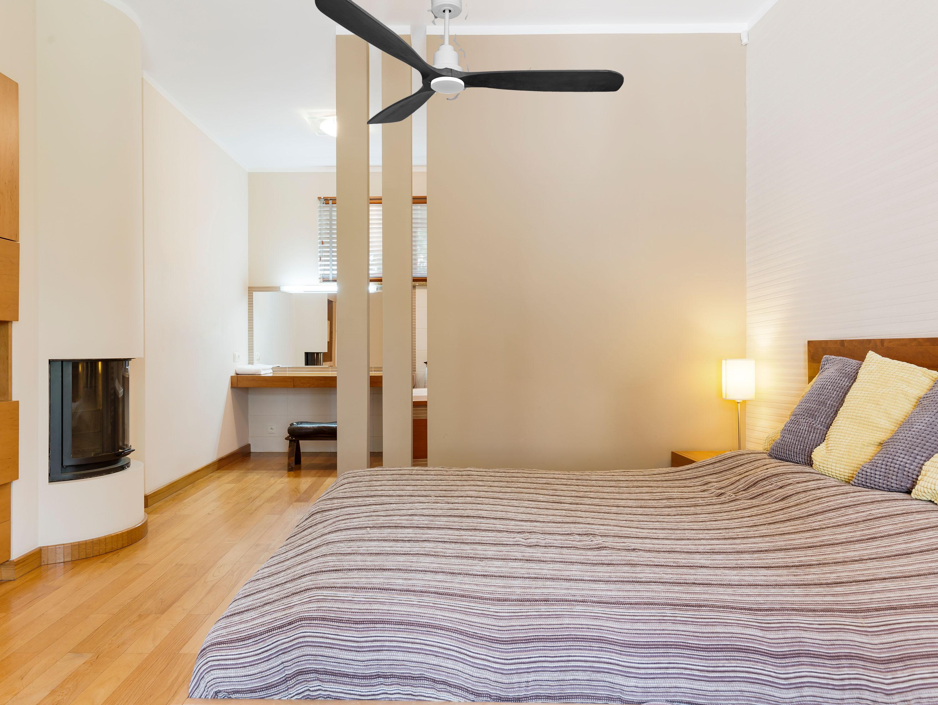 Ventilatore da soffitto Reversibile Termostato Wifi Motore CC Tetti inclinati Telecomando Hypersilence Memoria FullWood Shopify Vendible (AUTOMATICO)