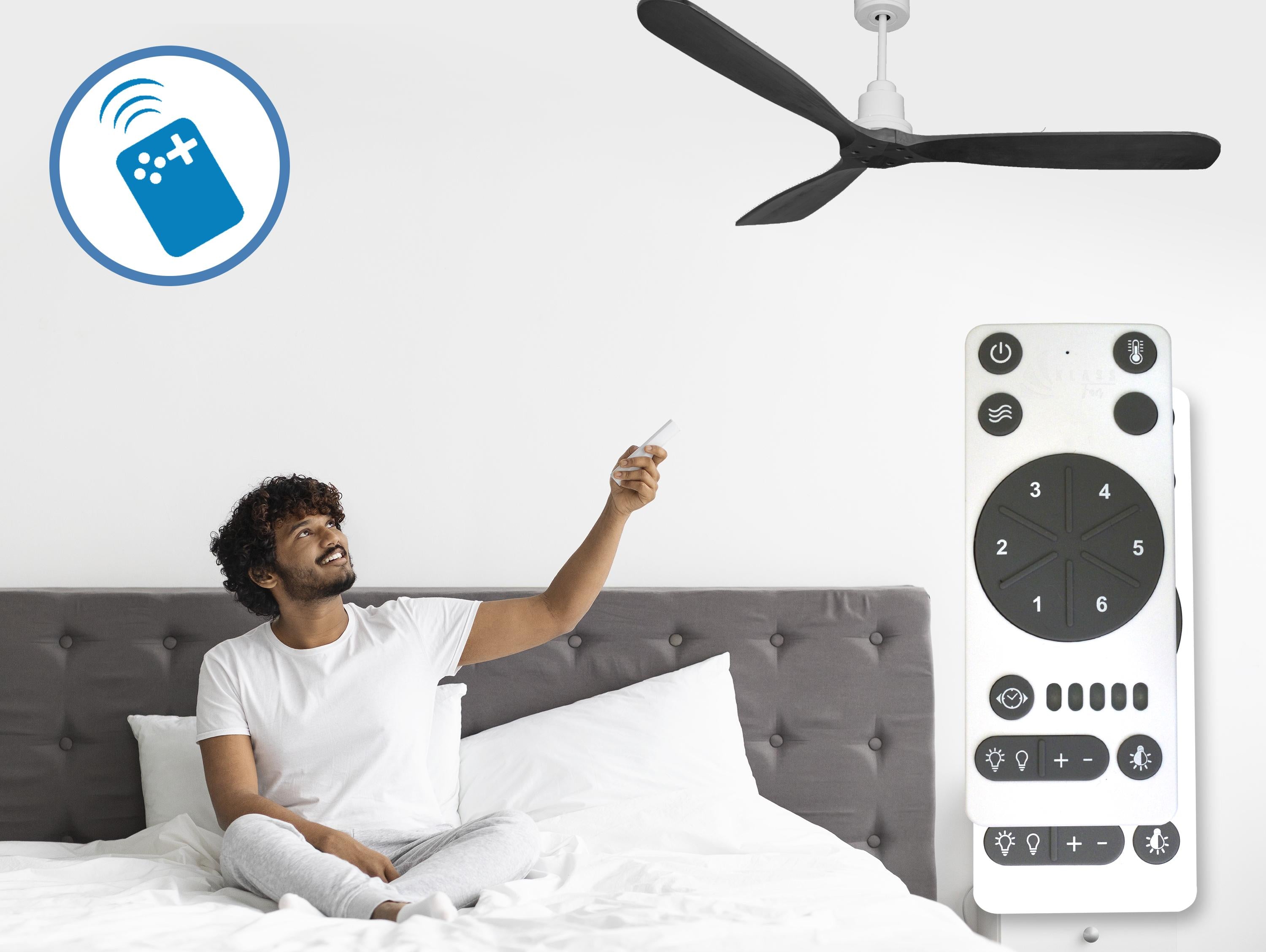 Ventilatore da soffitto Reversibile Termostato Wifi Motore CC Tetti inclinati Telecomando Hypersilence Memoria FullWood Shopify Vendible (AUTOMATICO)