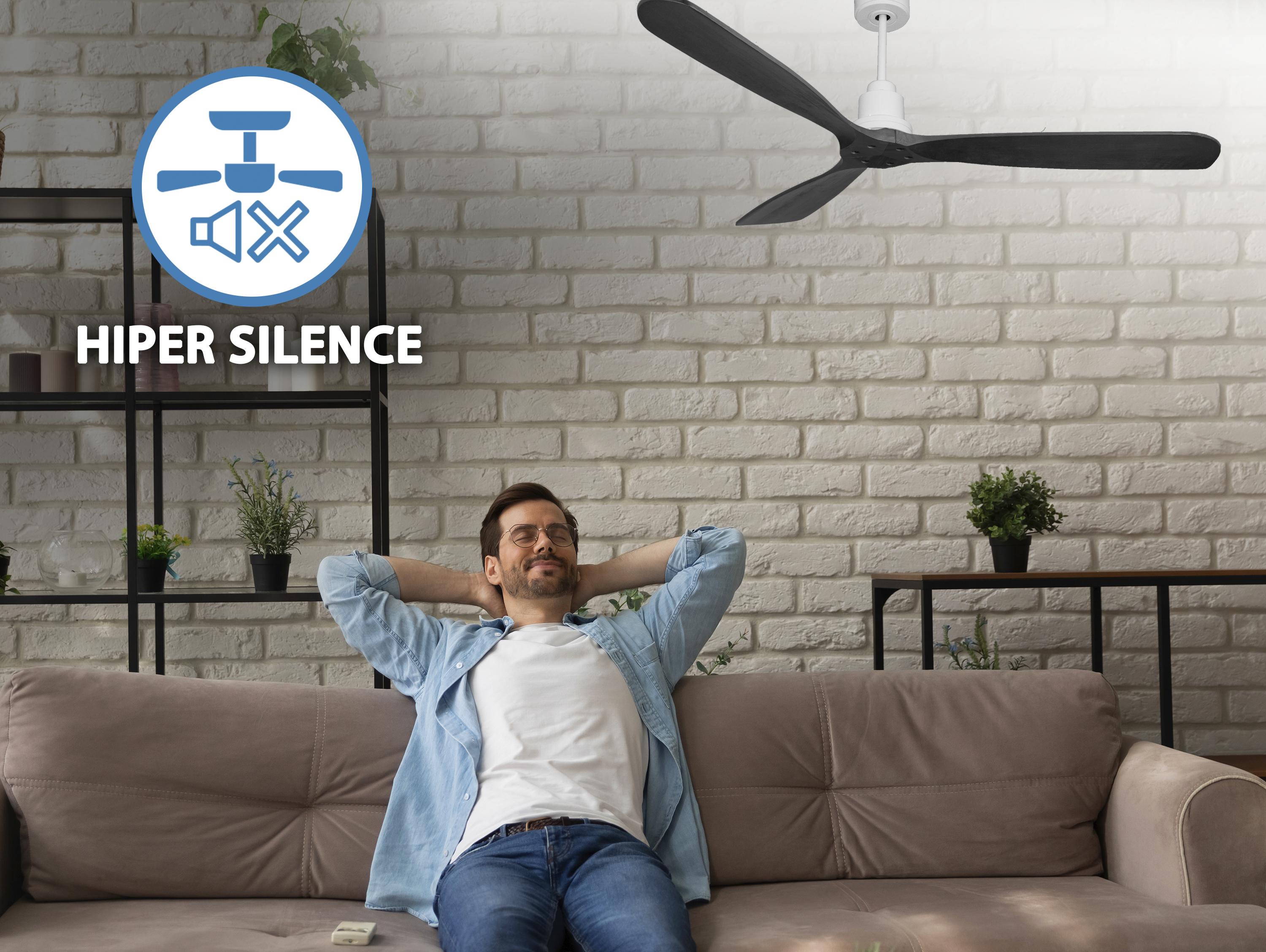 Ventilatore da soffitto Reversibile Termostato Wifi Motore CC Tetti inclinati Telecomando Hypersilence Memoria FullWood Shopify Vendible (AUTOMATICO)