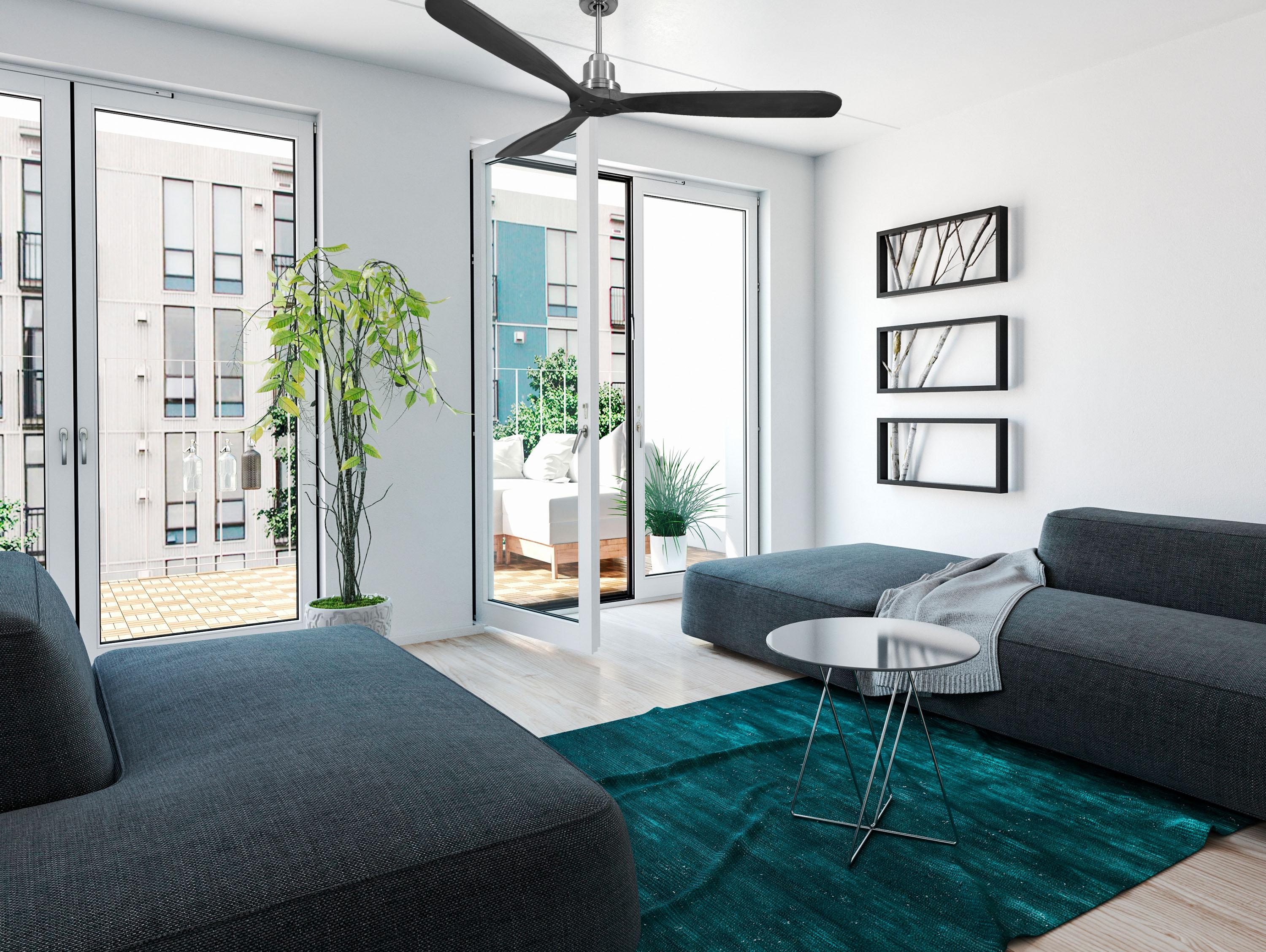 Ventilatore da soffitto Reversibile Termostato Wifi Motore CC Tetti inclinati Telecomando Hypersilence Memoria FullWood Shopify Vendible (AUTOMATICO)