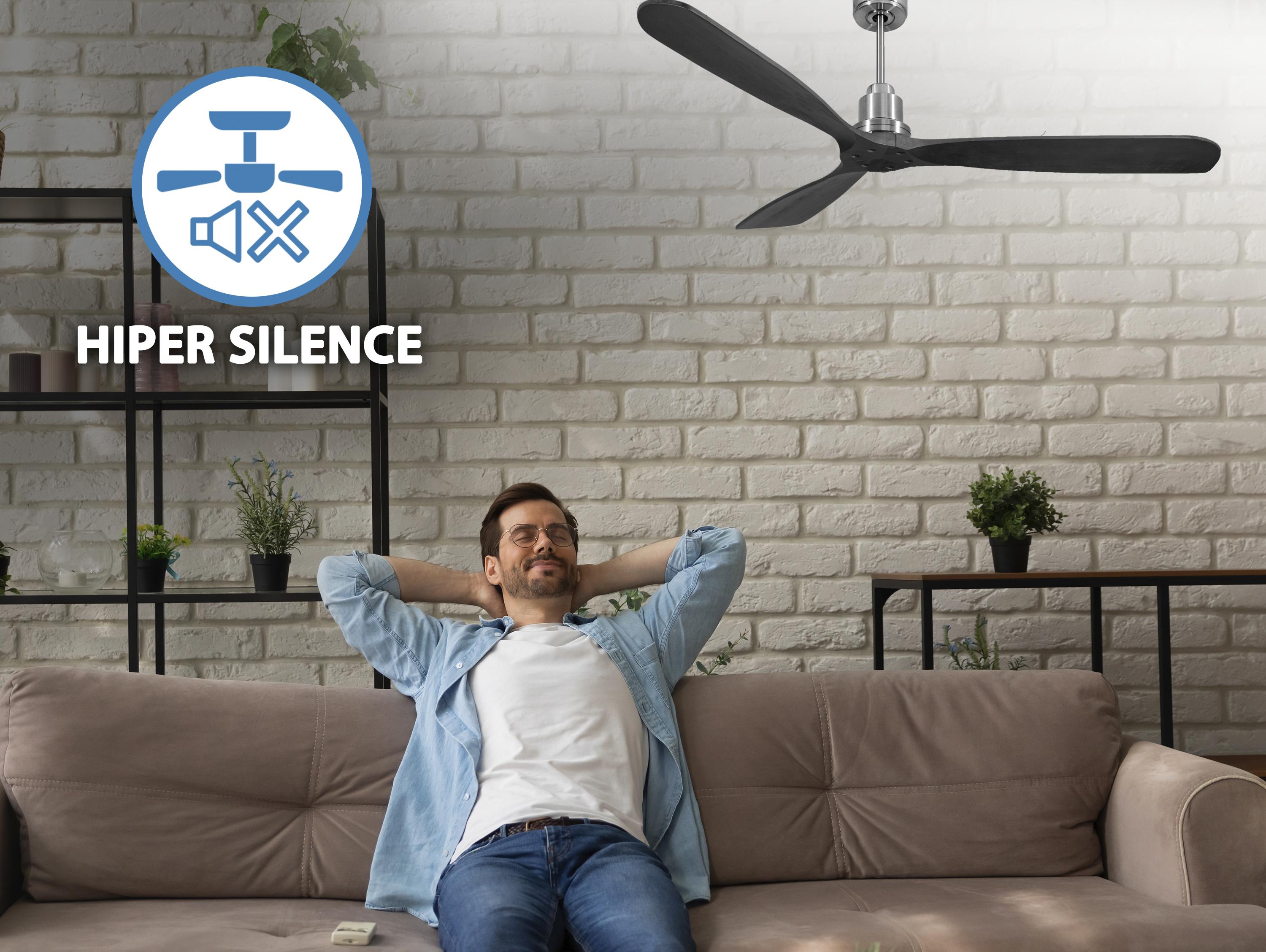Ventilatore da soffitto Reversibile Termostato Wifi Motore CC Tetti inclinati Telecomando Hypersilence Memoria FullWood Shopify Vendible (AUTOMATICO)