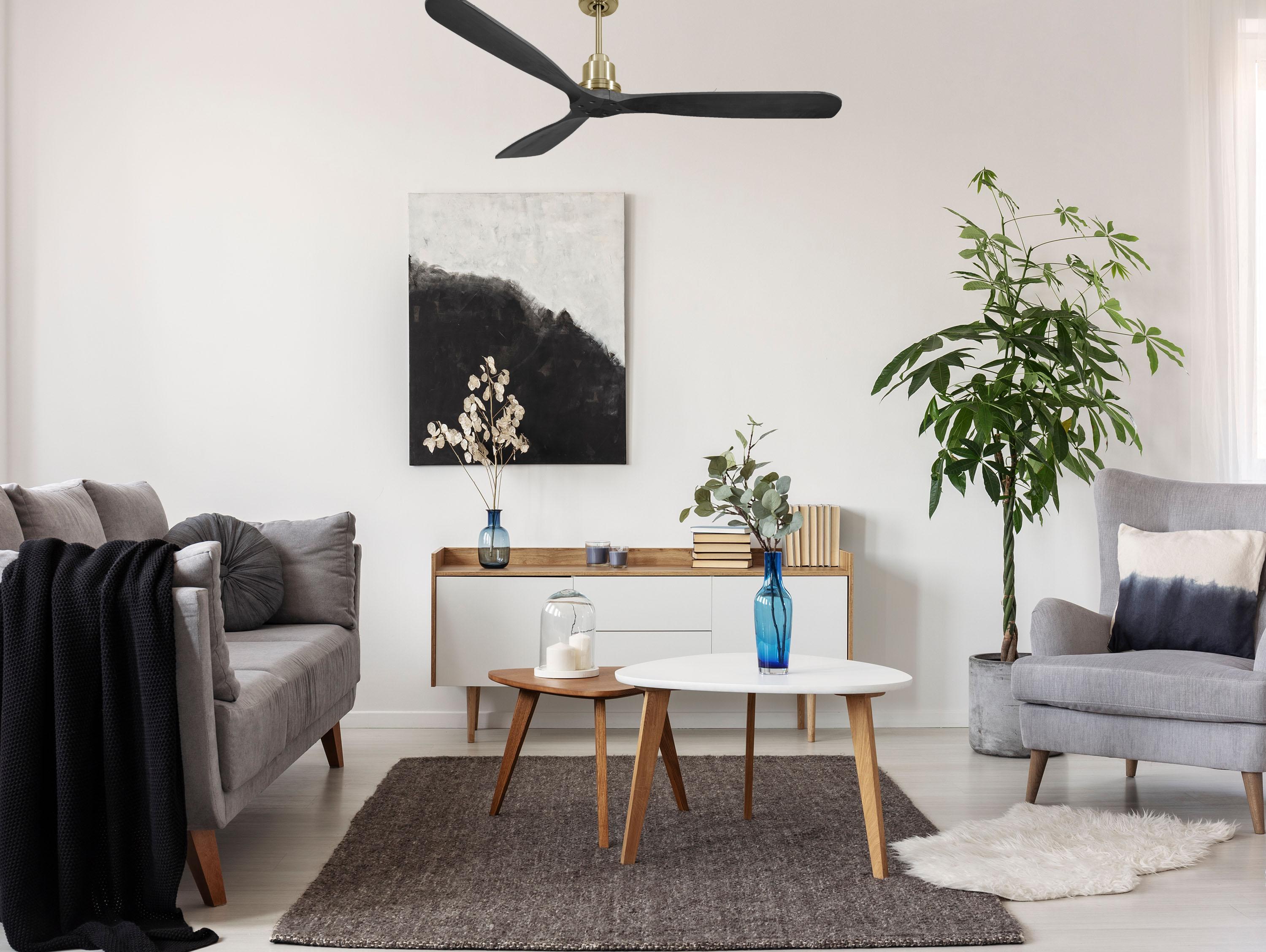 Ventilatore da soffitto Reversibile Termostato Wifi Motore CC Tetti inclinati Telecomando Hypersilence Memoria FullWood