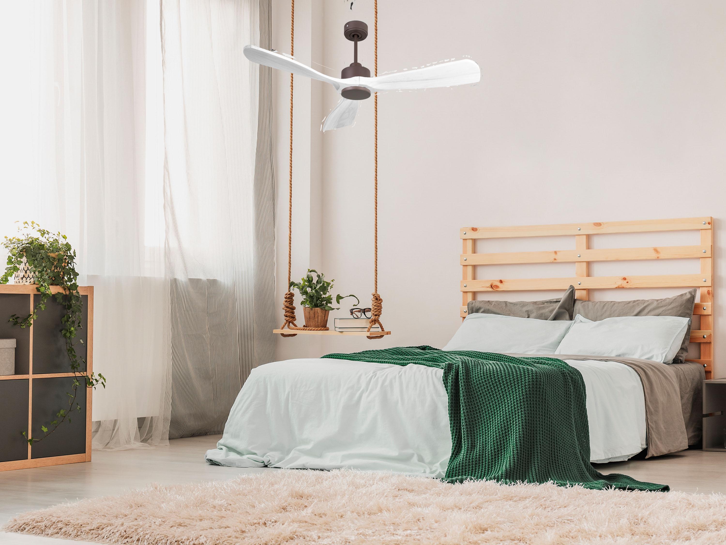 Ventilatore da soffitto Reversibile Termostato Wifi Motore CC Tetti inclinati Telecomando Hypersilence Memoria FullWood Shopify Vendible (AUTOMATICO)