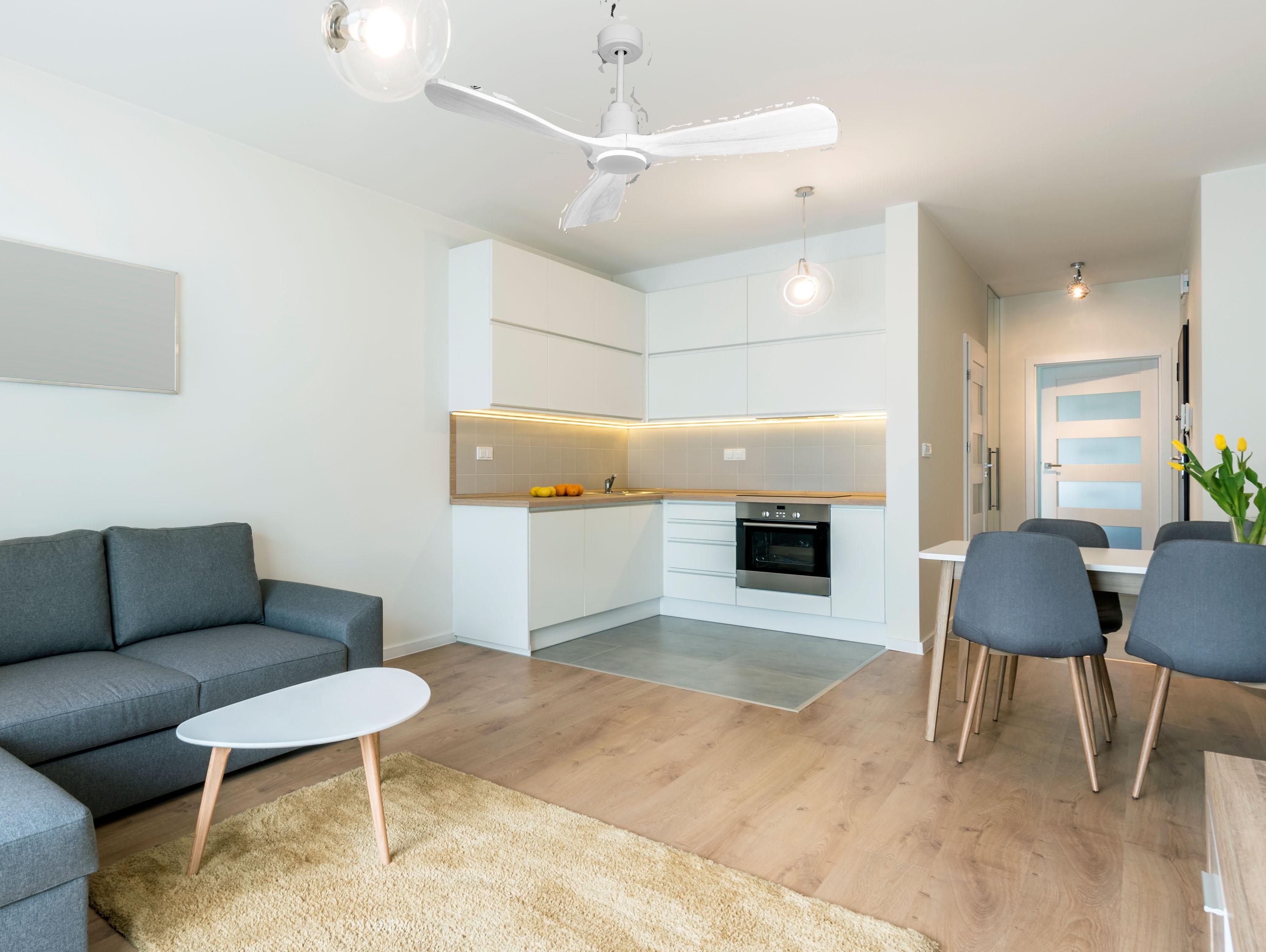 Ventilatore da soffitto Reversibile Termostato Wifi Motore CC Tetti inclinati Telecomando Hypersilence Memoria FullWood Shopify Vendible (AUTOMATICO)