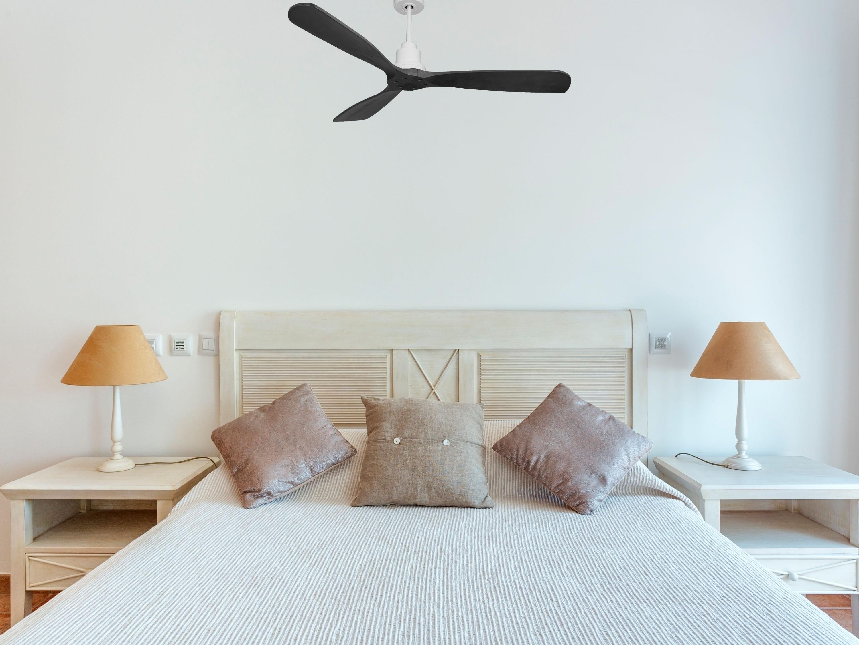 Ventilatore da soffitto Reversibile Termostato Wifi Motore CC Tetti inclinati Telecomando Hypersilence Memoria FullWood Shopify Vendible (AUTOMATICO)