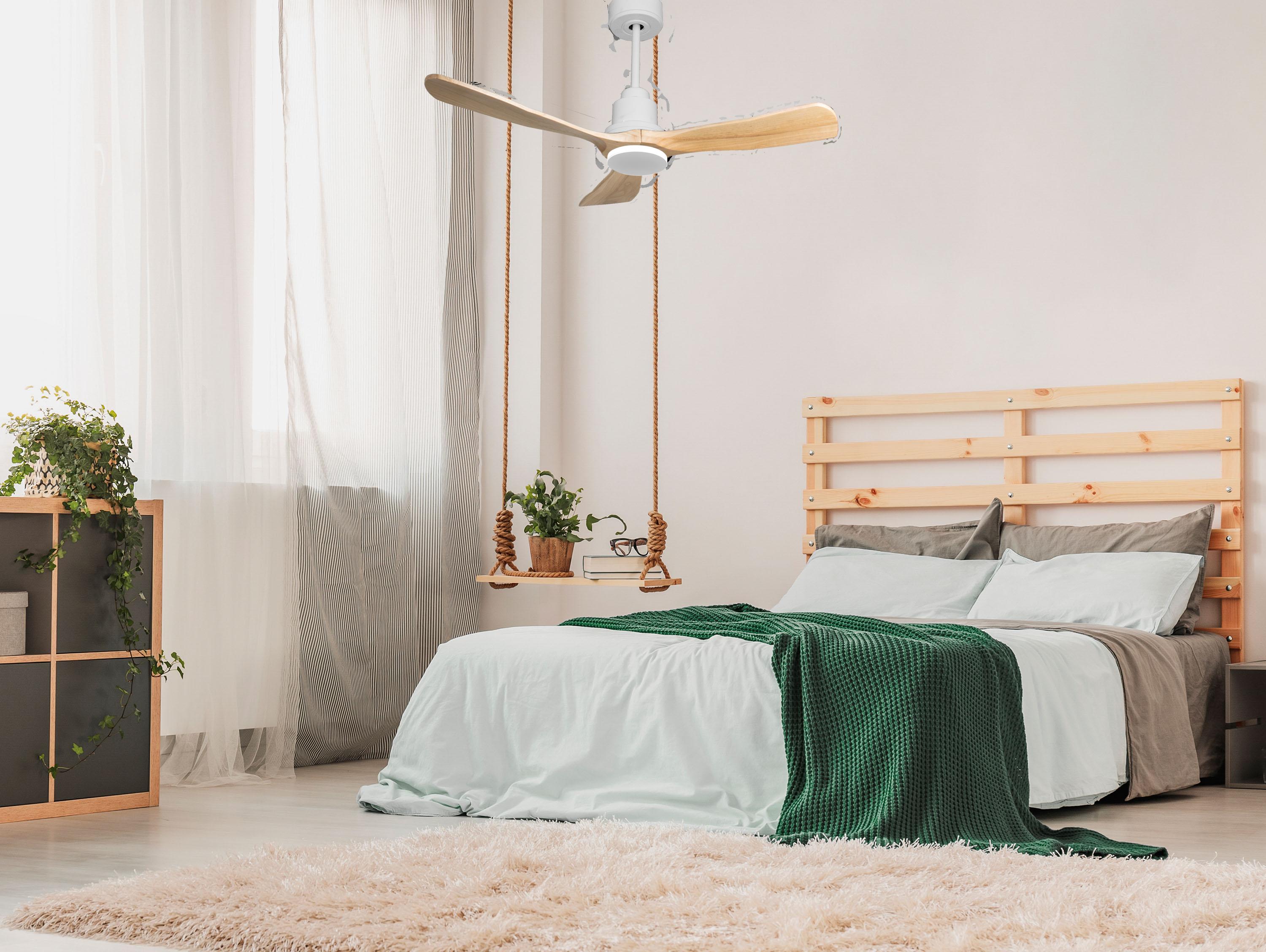 Ventilatore da soffitto Reversibile Termostato Wifi Motore CC Tetti inclinati Telecomando Hypersilence Memoria FullWood Shopify Vendible (AUTOMATICO)