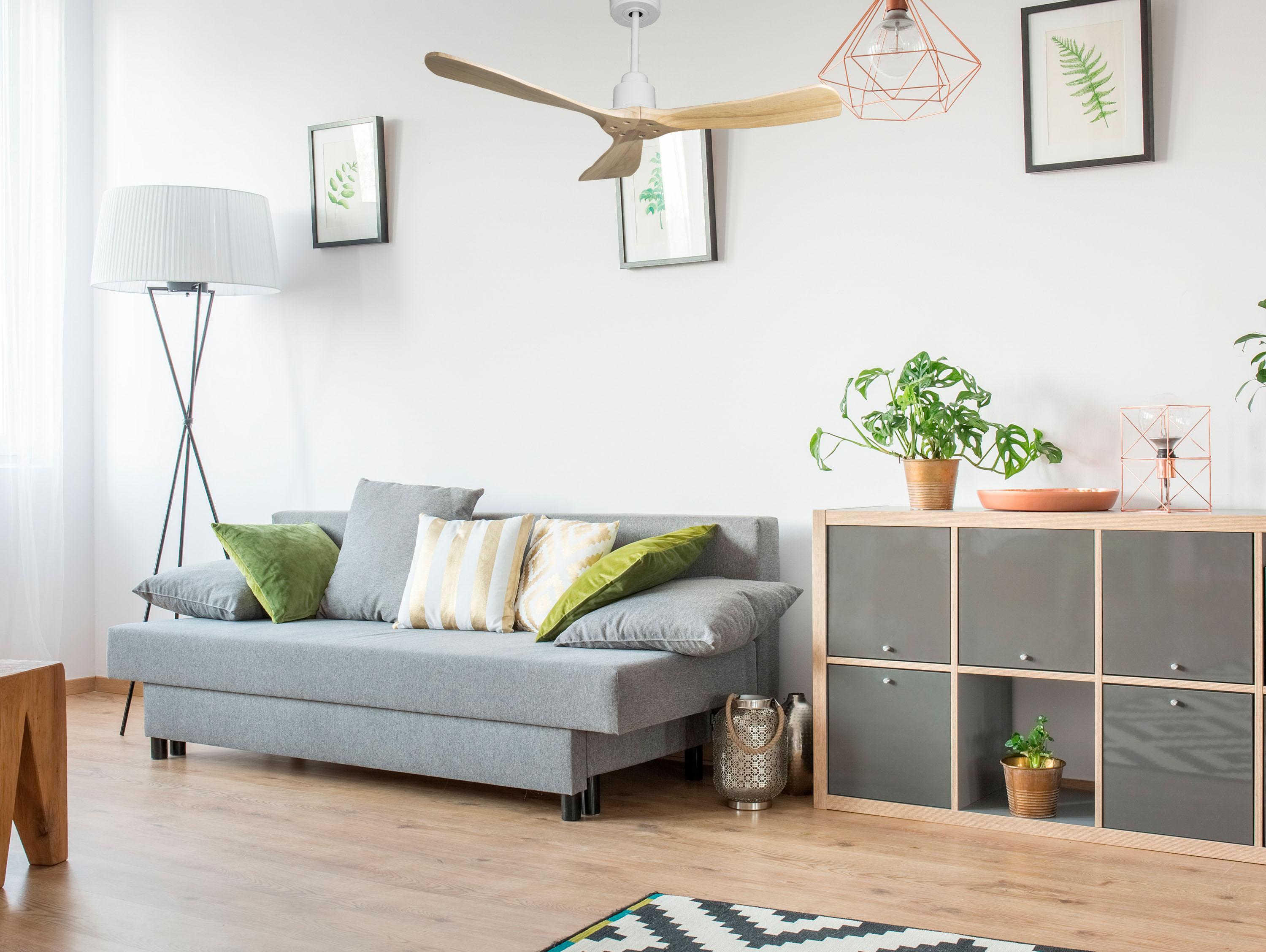 Ventilatore da soffitto Reversibile Termostato Wifi Motore CC Tetti inclinati Telecomando Hypersilence Memoria FullWood Shopify Vendible (AUTOMATICO)