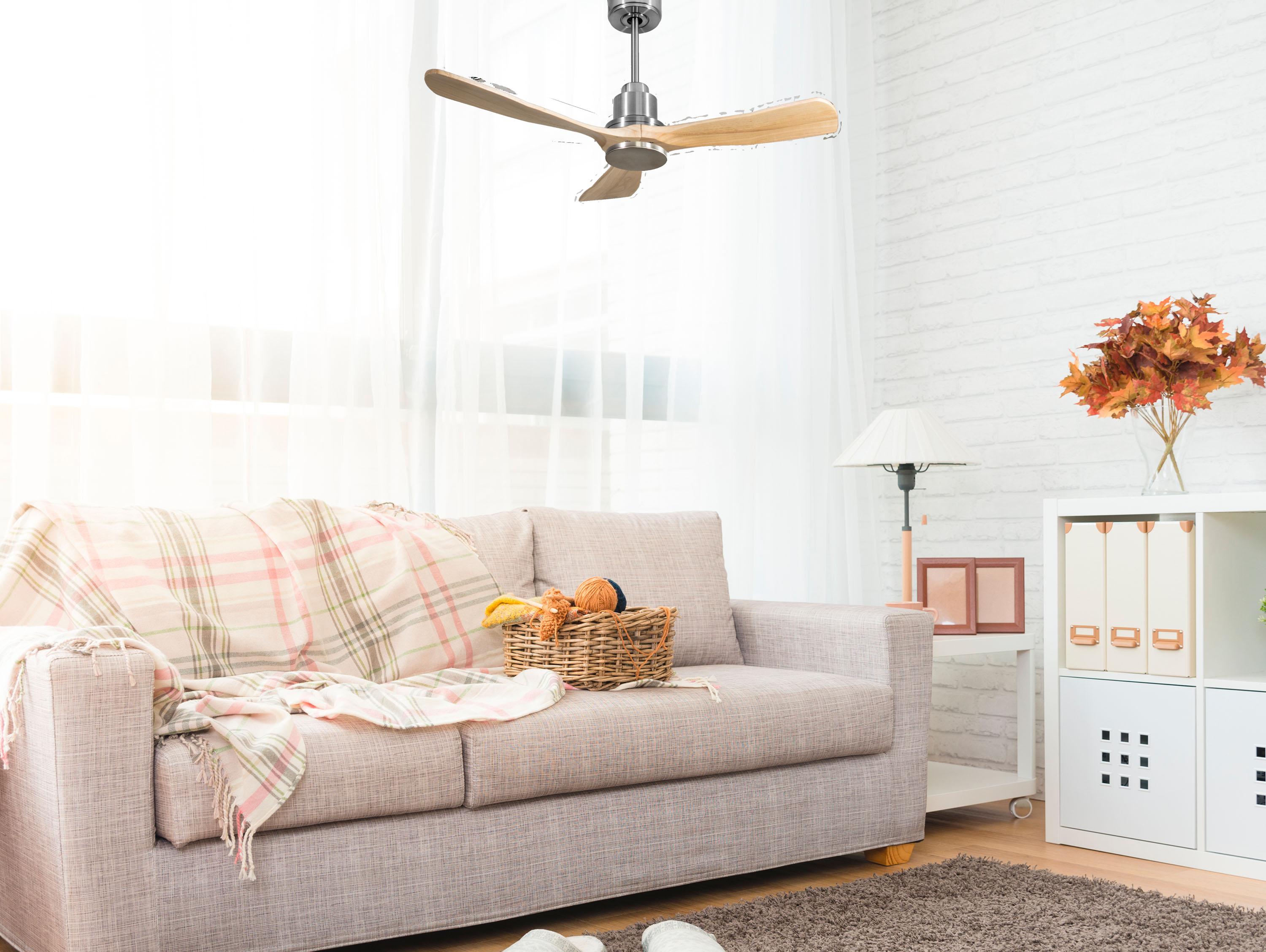 Ventilatore da soffitto Reversibile Termostato Wifi Motore CC Tetti inclinati Telecomando Hypersilence Memoria FullWood Shopify Vendible (AUTOMATICO)