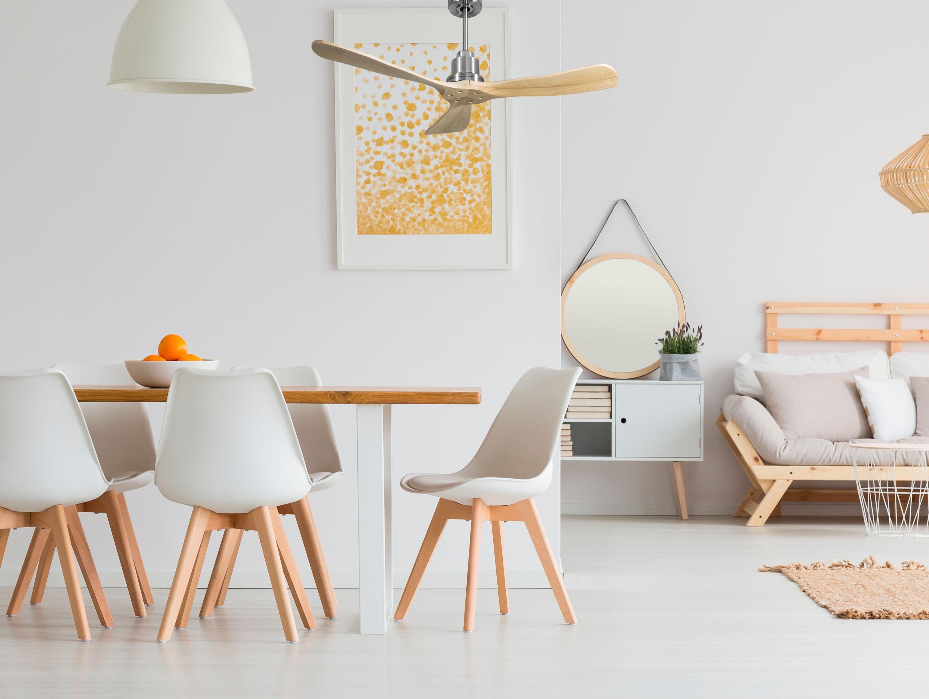 Ventilatore da soffitto Reversibile Termostato Wifi Motore CC Tetti inclinati Telecomando Hypersilence Memoria FullWood Shopify Vendible (AUTOMATICO)