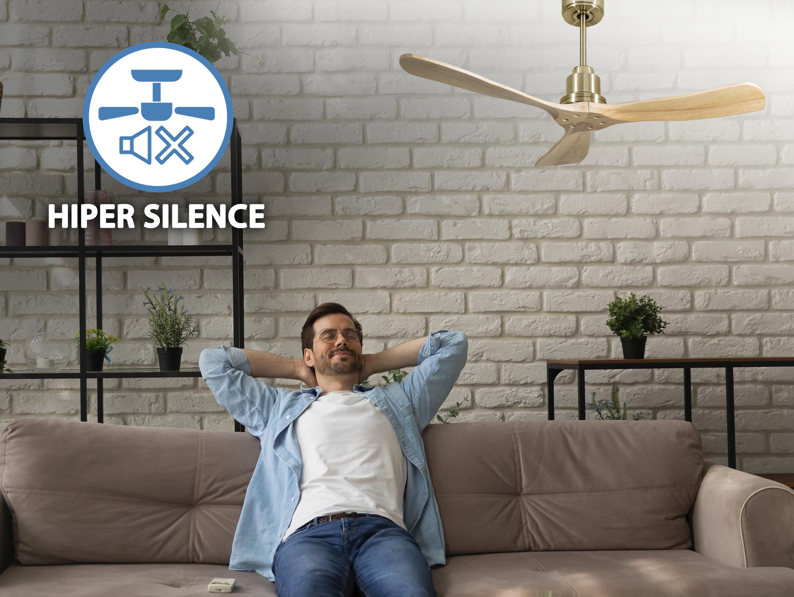 Ventilatore da soffitto Reversibile Termostato Wifi Motore CC Tetti inclinati Telecomando Hypersilence Memoria FullWood Shopify Vendible (AUTOMATICO)