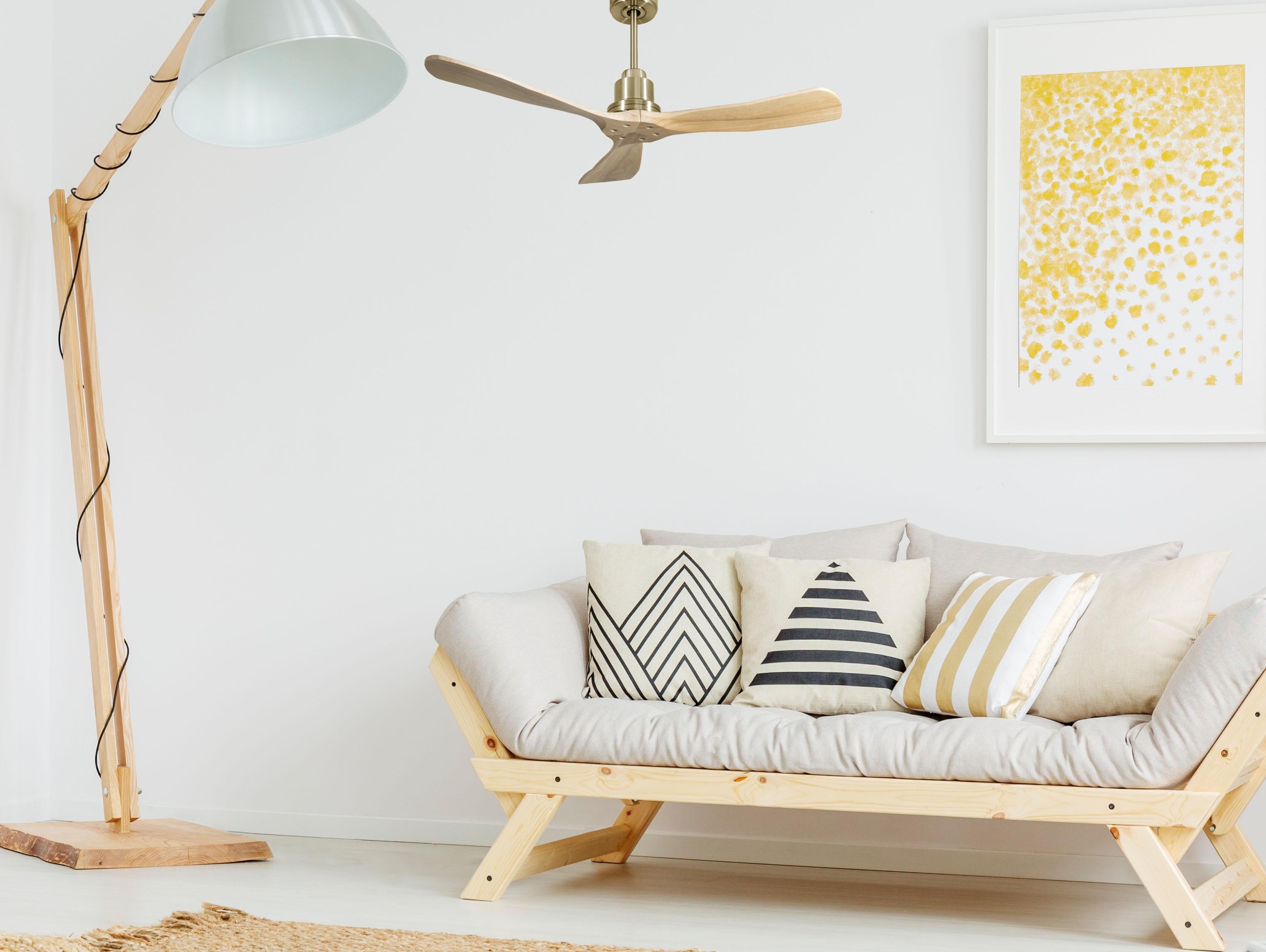 Ventilatore da soffitto Reversibile Termostato Wifi Motore CC Tetti inclinati Telecomando Hypersilence Memoria FullWood Shopify Vendible (AUTOMATICO)