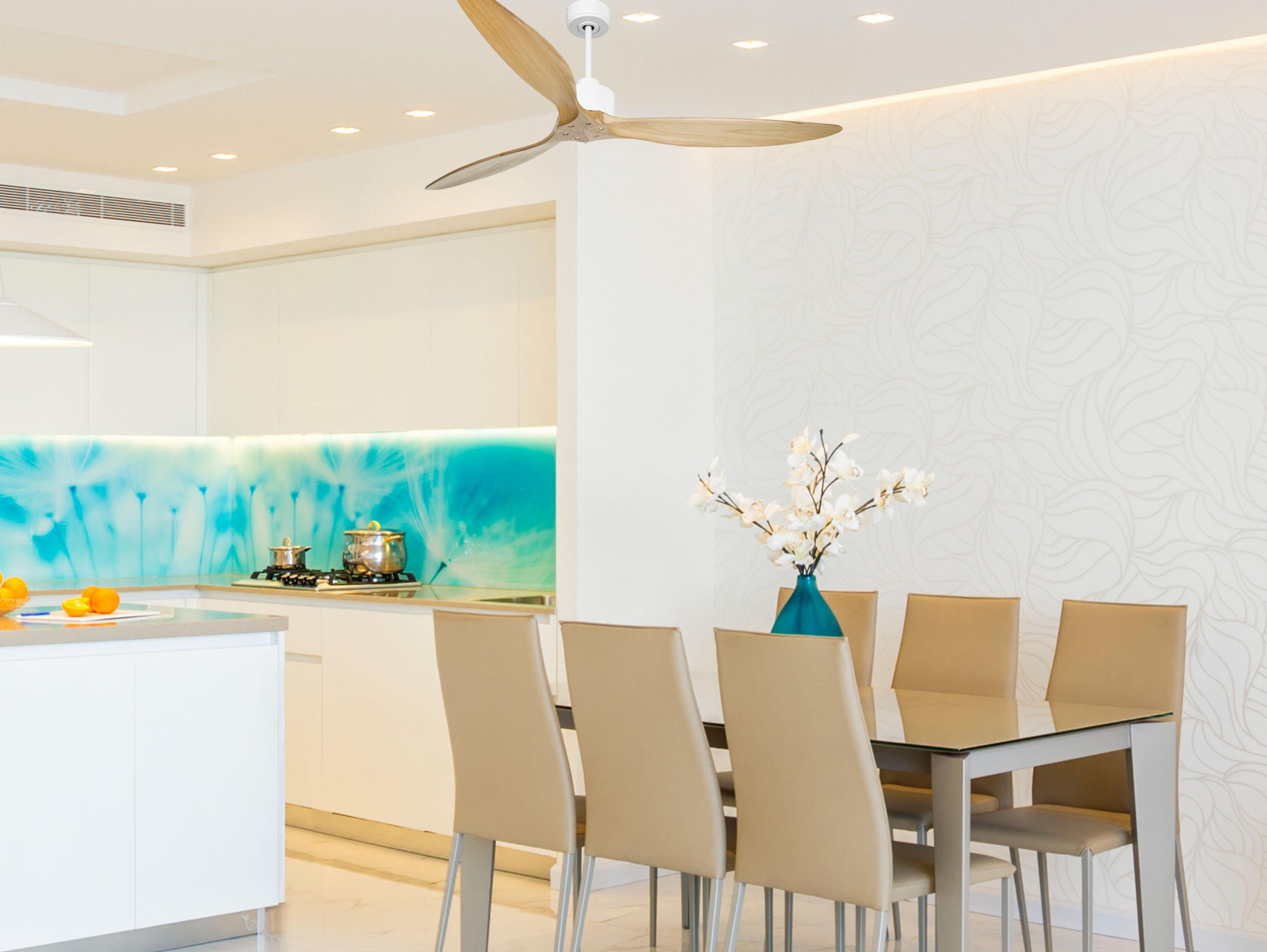 Ventilatore da soffitto Reversibile Termostato Wifi Motore CC Tetti inclinati Telecomando Hypersilence Memoria FullWood