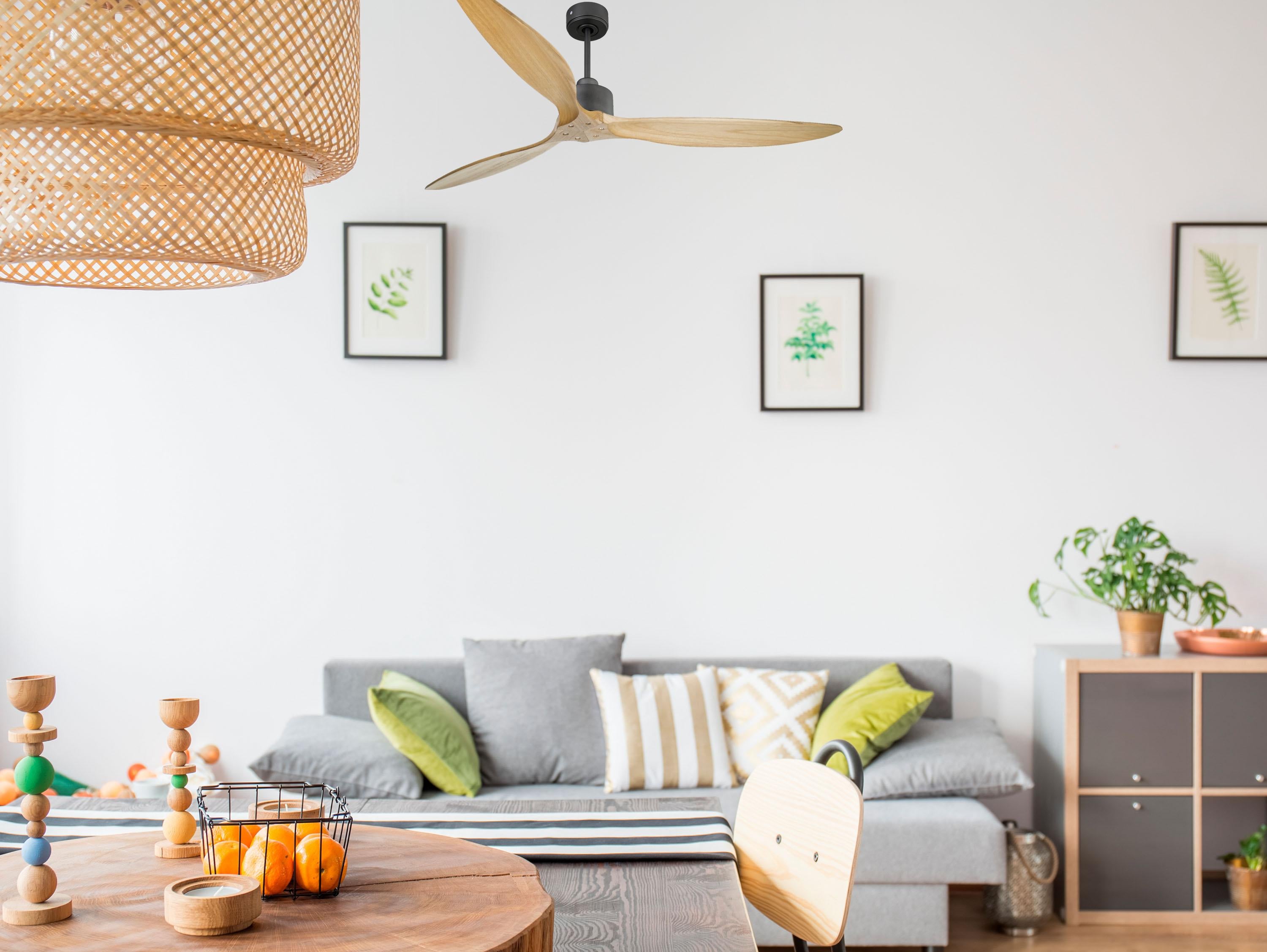 Ventilatore da soffitto Reversibile Termostato Wifi Motore CC Tetti inclinati Telecomando Hypersilence Memoria FullWood
