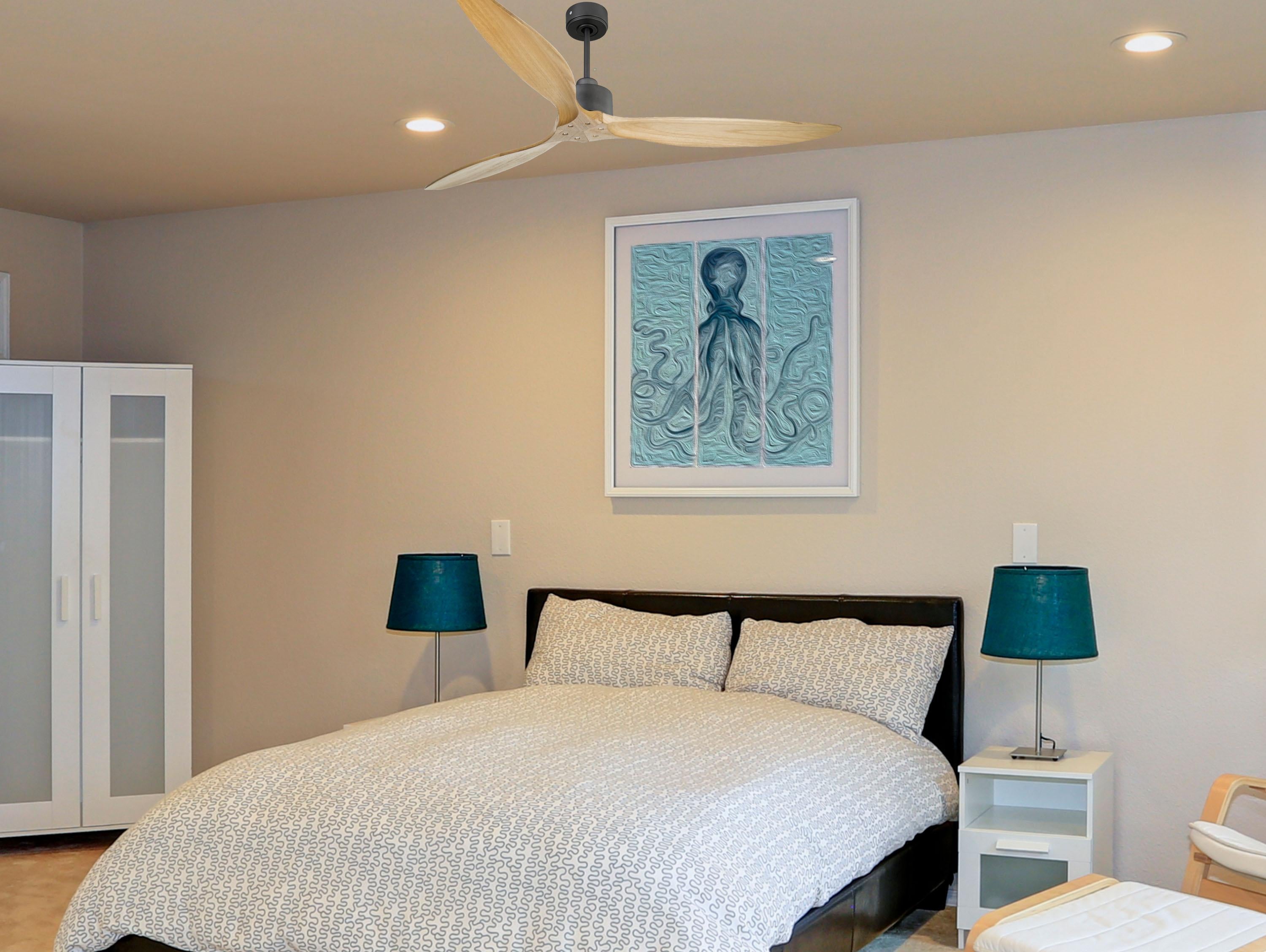 Ventilatore da soffitto Reversibile Termostato Wifi Motore CC Tetti inclinati Telecomando Hypersilence Memoria FullWood
