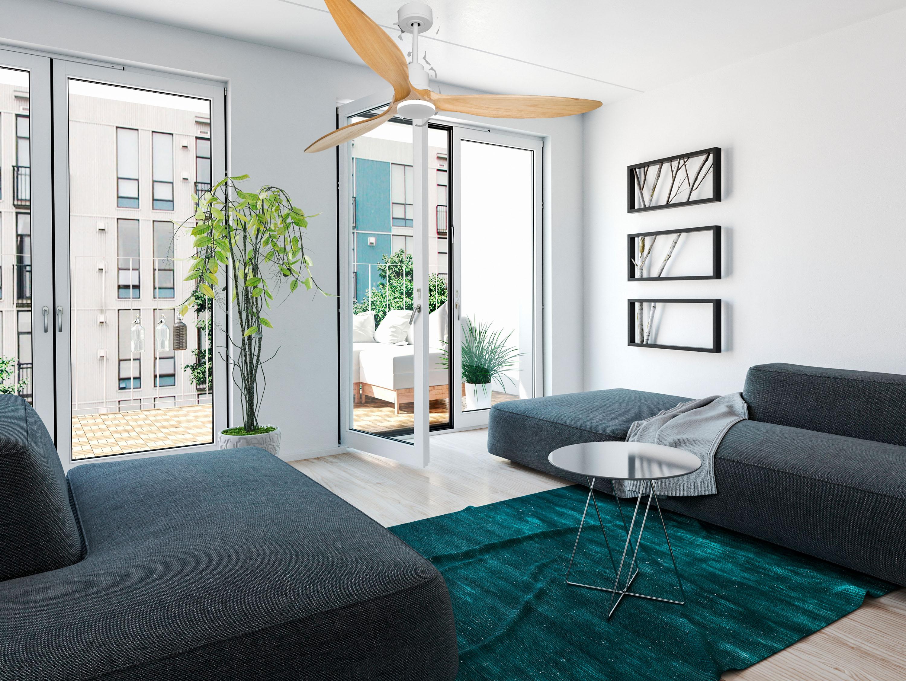 Ventilatore da soffitto Reversibile Termostato Wifi Motore CC Tetti inclinati Telecomando Hypersilence Memoria FullWood Shopify Vendible (AUTOMATICO)