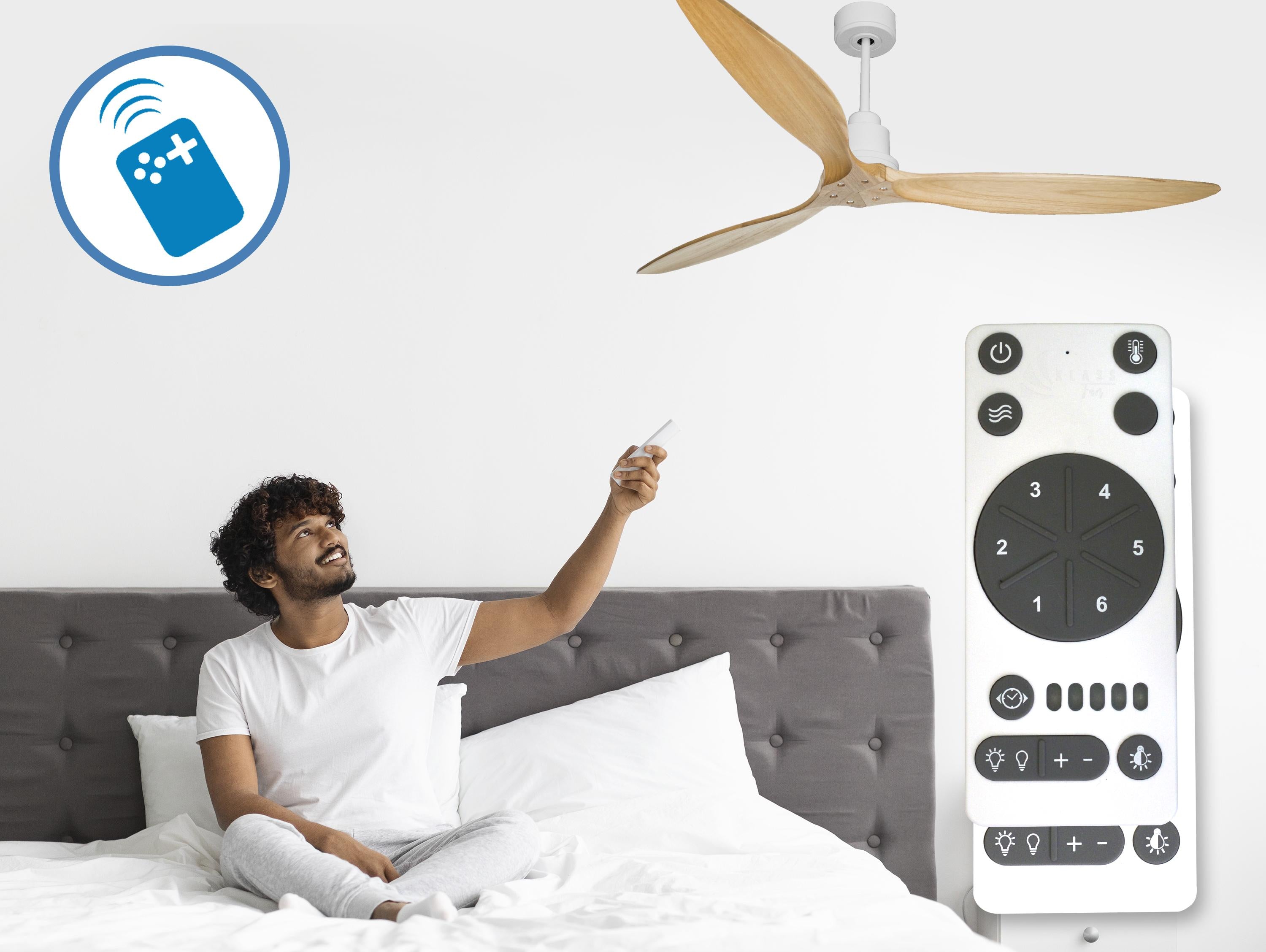 Ventilatore da soffitto Reversibile Termostato Wifi Motore CC Tetti inclinati Telecomando Hypersilence Memoria FullWood Shopify Vendible (AUTOMATICO)