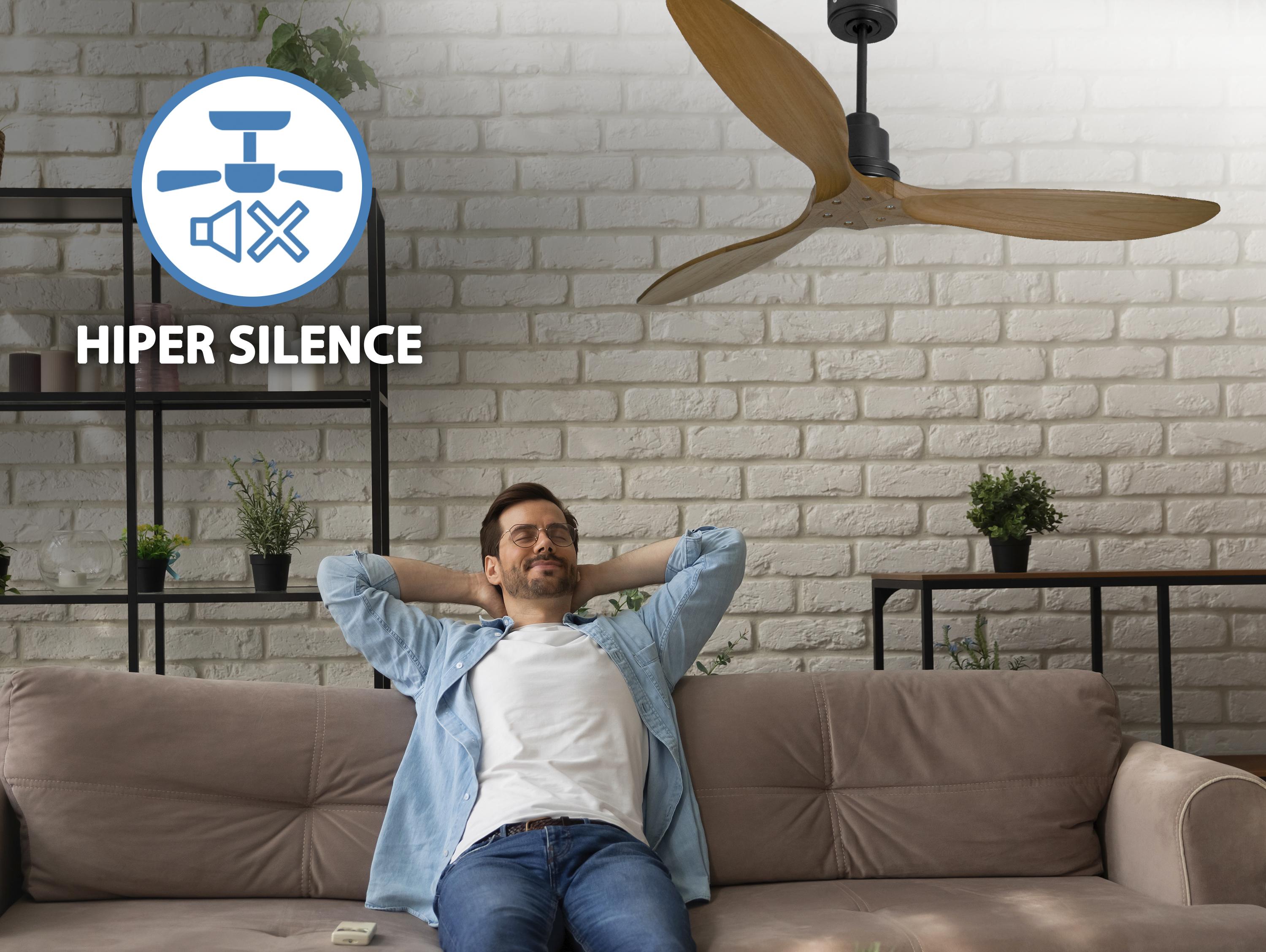 Ventilatore da soffitto Reversibile Termostato Wifi Motore CC Tetti inclinati Telecomando Hypersilence Memoria FullWood Shopify Vendible (AUTOMATICO)