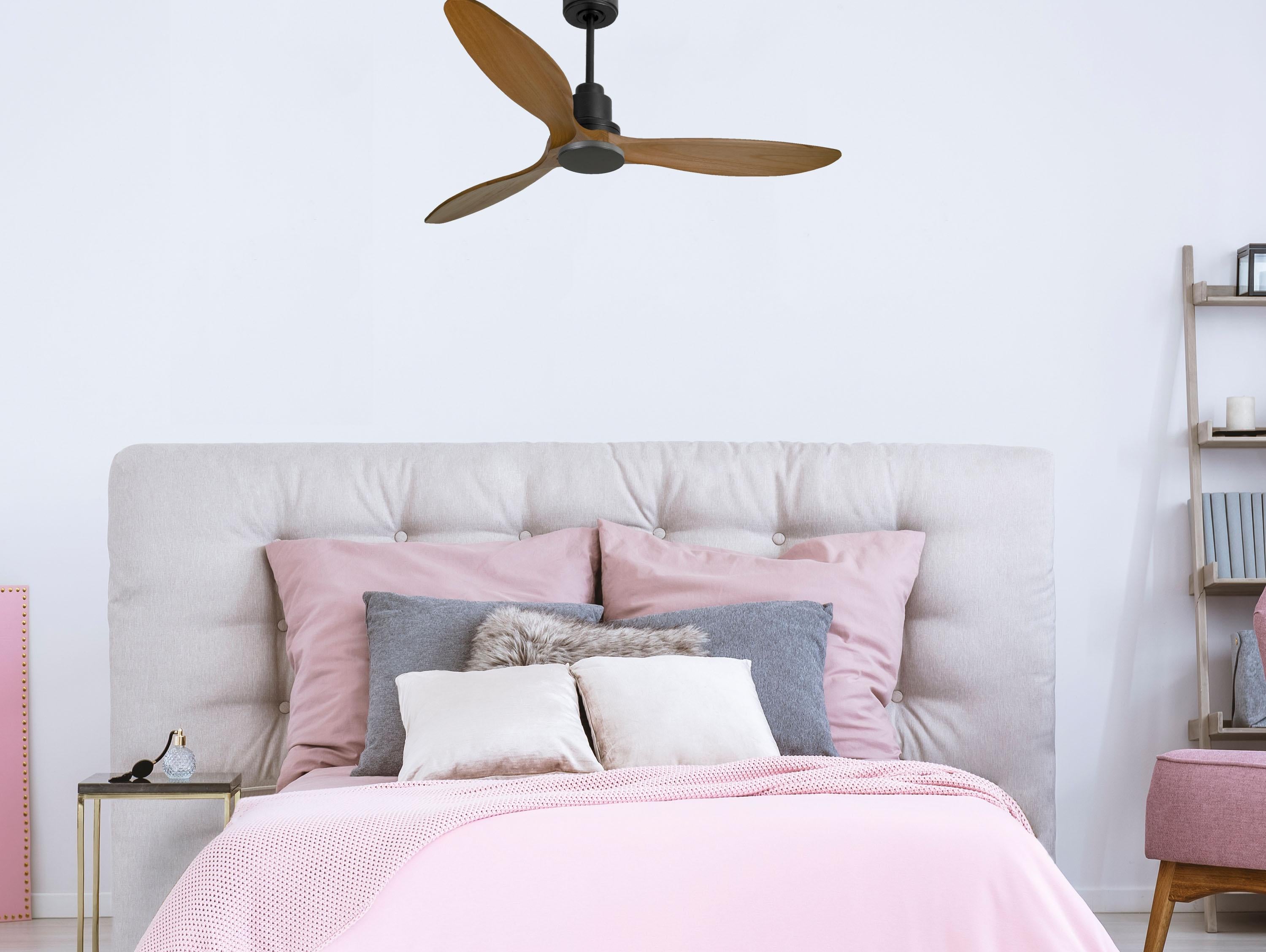 Ventilatore da soffitto Reversibile Termostato Wifi Motore CC Tetti inclinati Telecomando Hypersilence Memoria FullWood Shopify Vendible (AUTOMATICO)