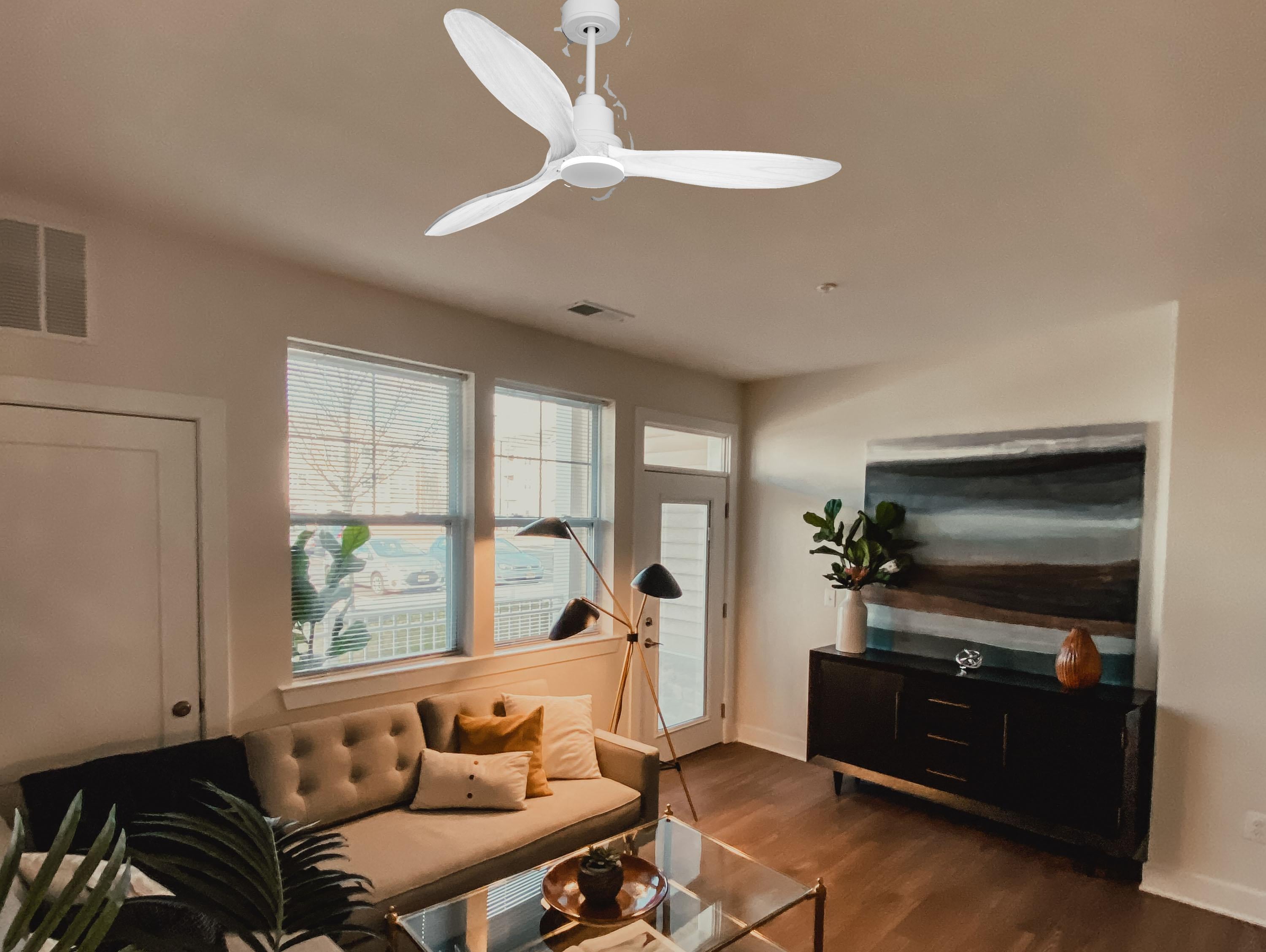 Ventilatore da soffitto Reversibile Termostato Wifi Motore CC Tetti inclinati Telecomando Hypersilence Memoria FullWood Shopify Vendible (AUTOMATICO)