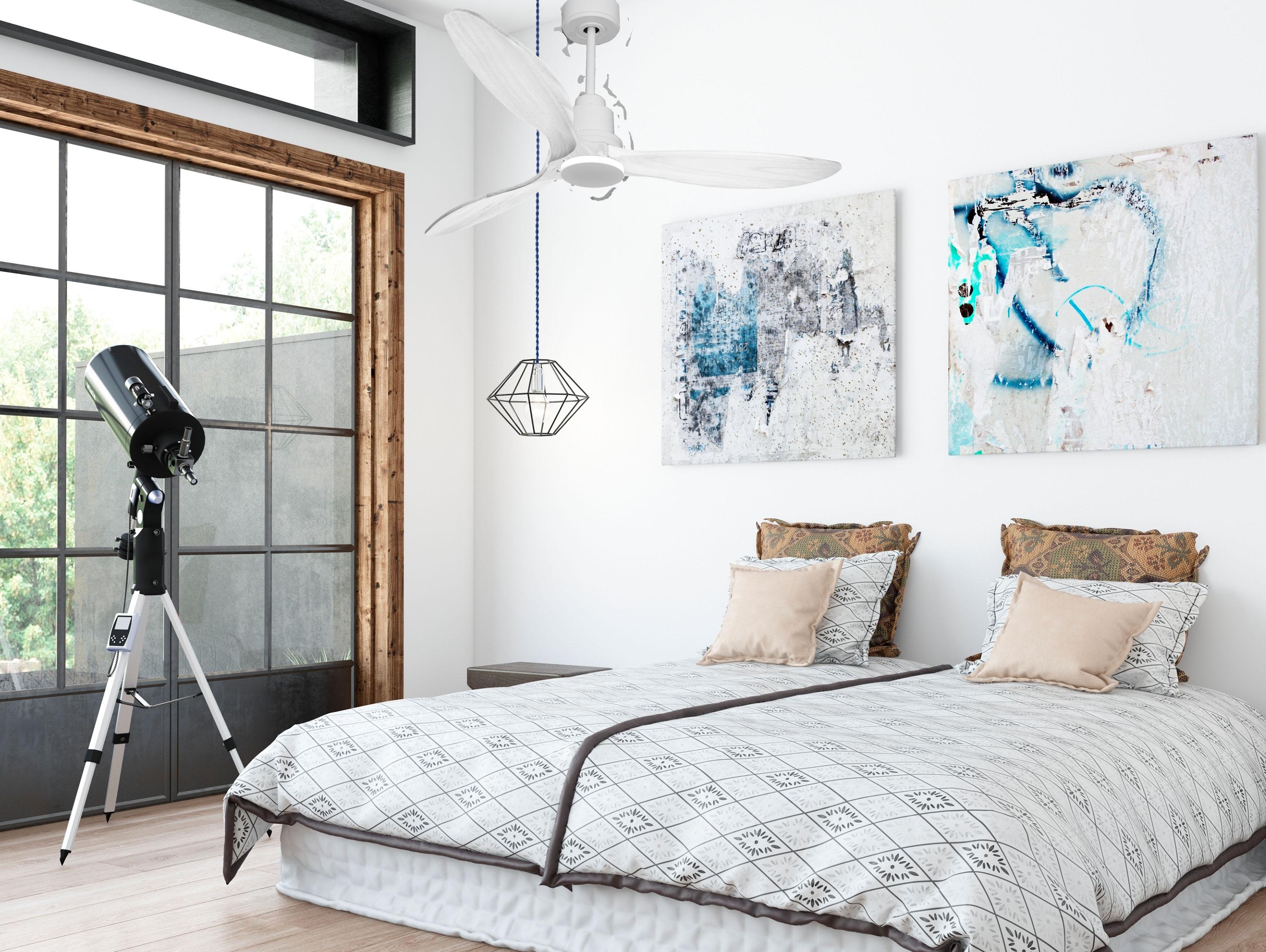 Ventilatore da soffitto Reversibile Termostato Wifi Motore CC Tetti inclinati Telecomando Hypersilence Memoria FullWood Shopify Vendible (AUTOMATICO)