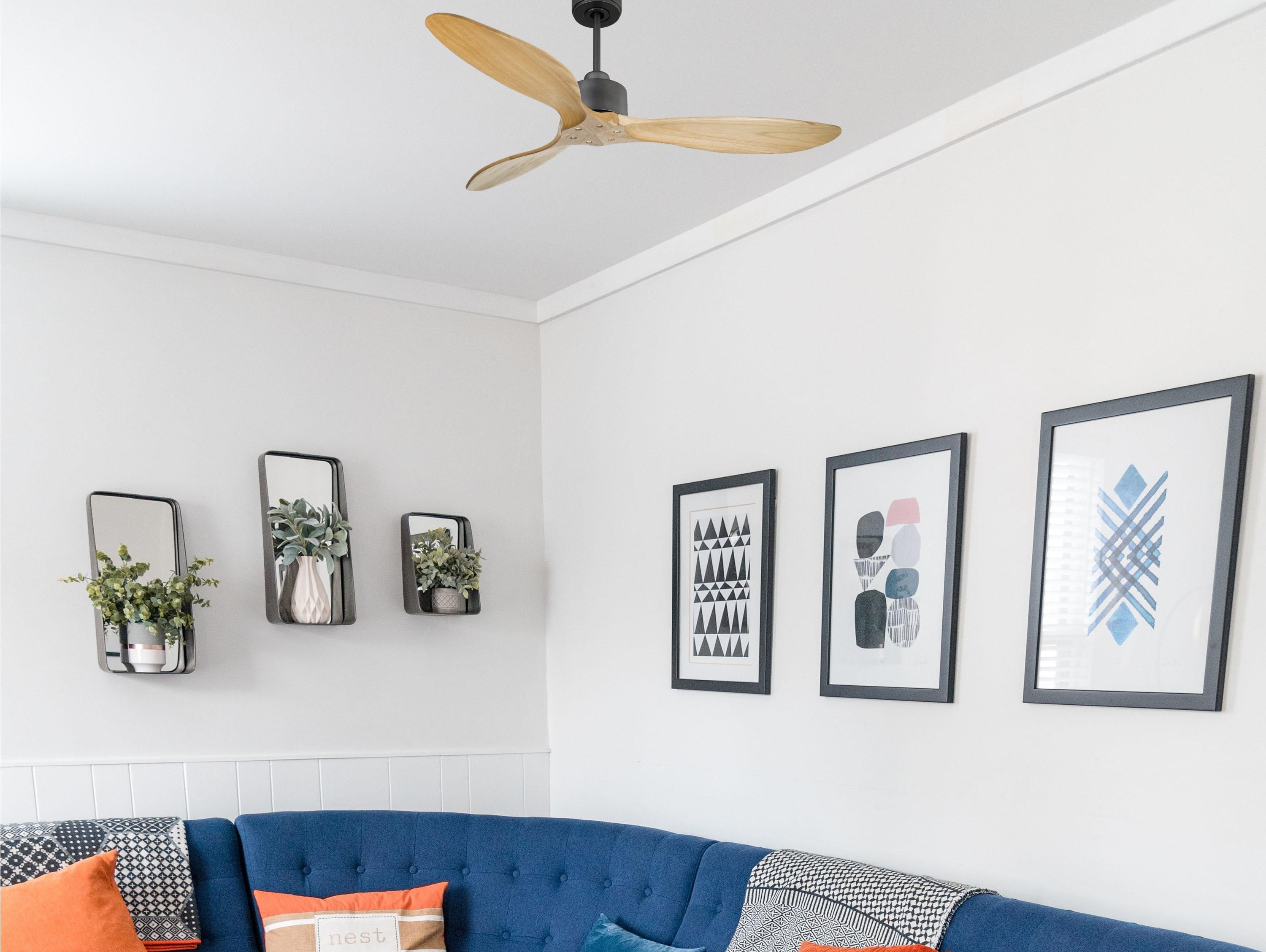 Ventilatore da soffitto Reversibile Termostato Wifi Motore CC Tetti inclinati Telecomando Hypersilence Memoria FullWood Shopify Vendible (AUTOMATICO)