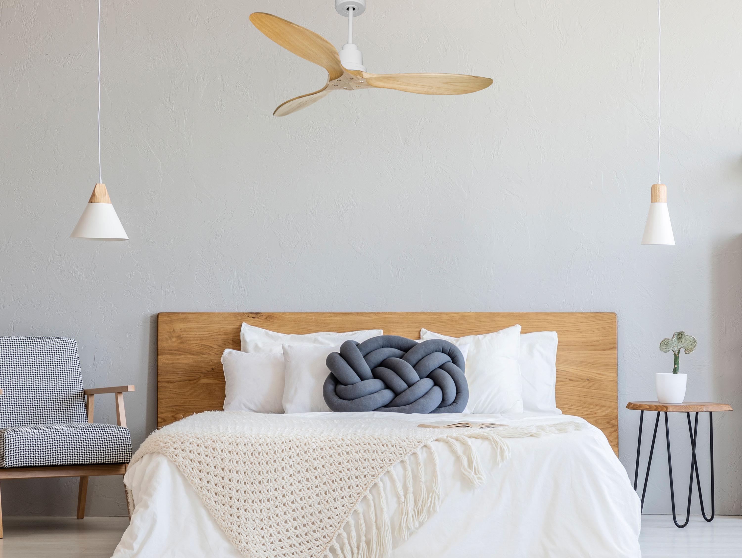 Ventilatore da soffitto Reversibile Termostato Wifi Motore CC Tetti inclinati Telecomando Hypersilence Memoria FullWood Shopify Vendible (AUTOMATICO)