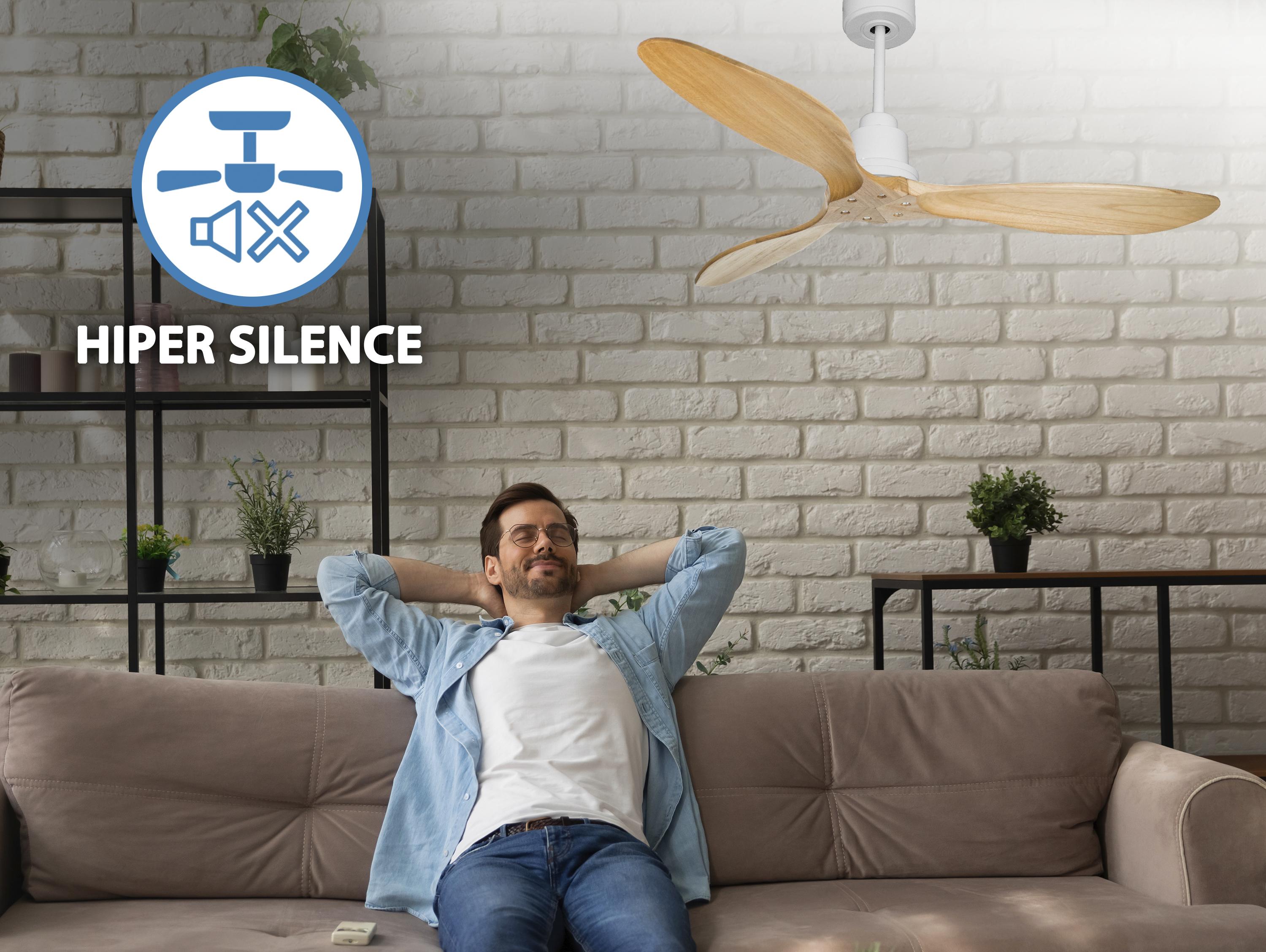 Ventilatore da soffitto Reversibile Termostato Wifi Motore CC Tetti inclinati Telecomando Hypersilence Memoria FullWood Shopify Vendible (AUTOMATICO)