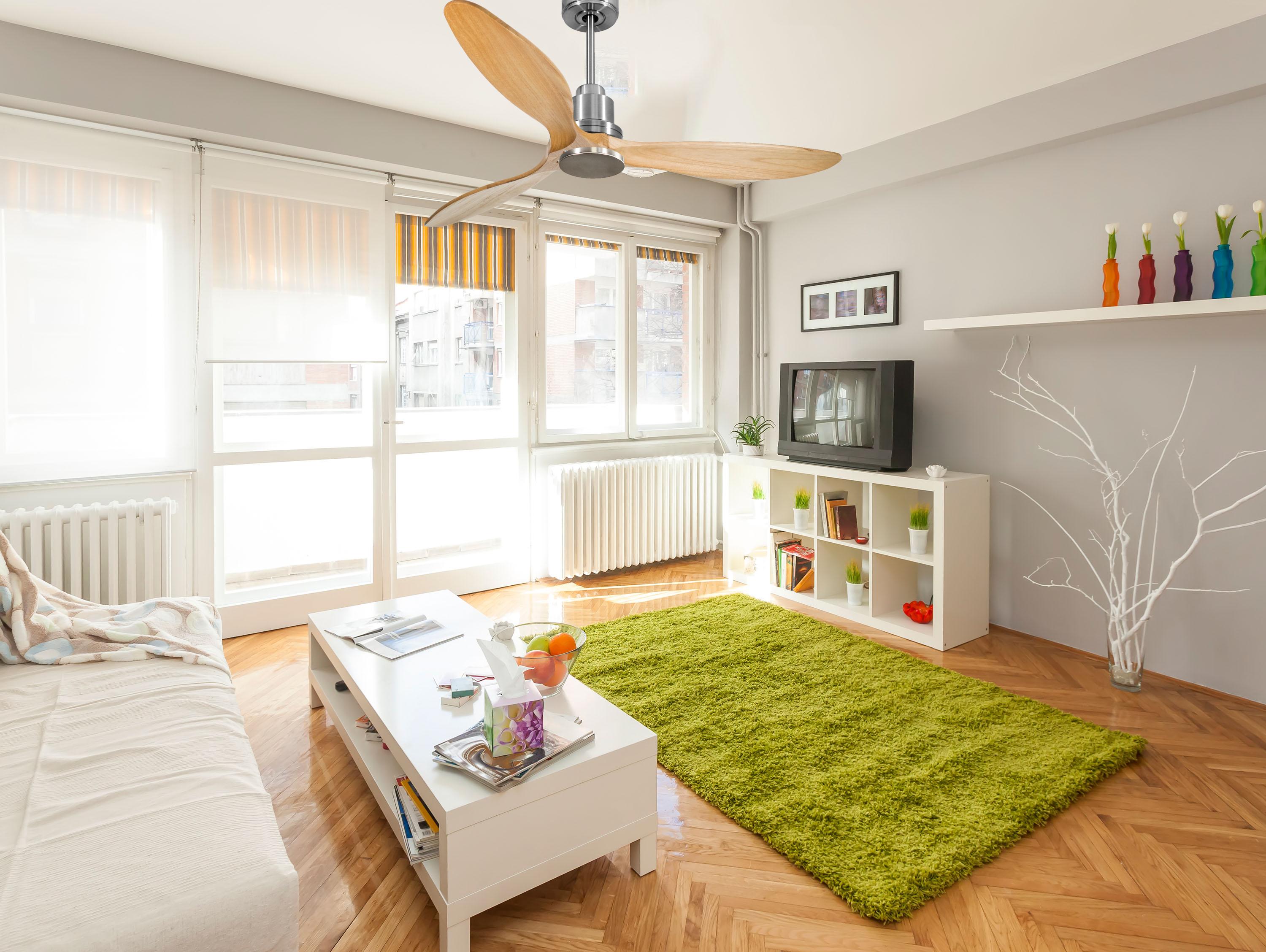 Ventilatore da soffitto Reversibile Termostato Wifi Motore CC Tetti inclinati Telecomando Hypersilence Memoria FullWood Shopify Vendible (AUTOMATICO)