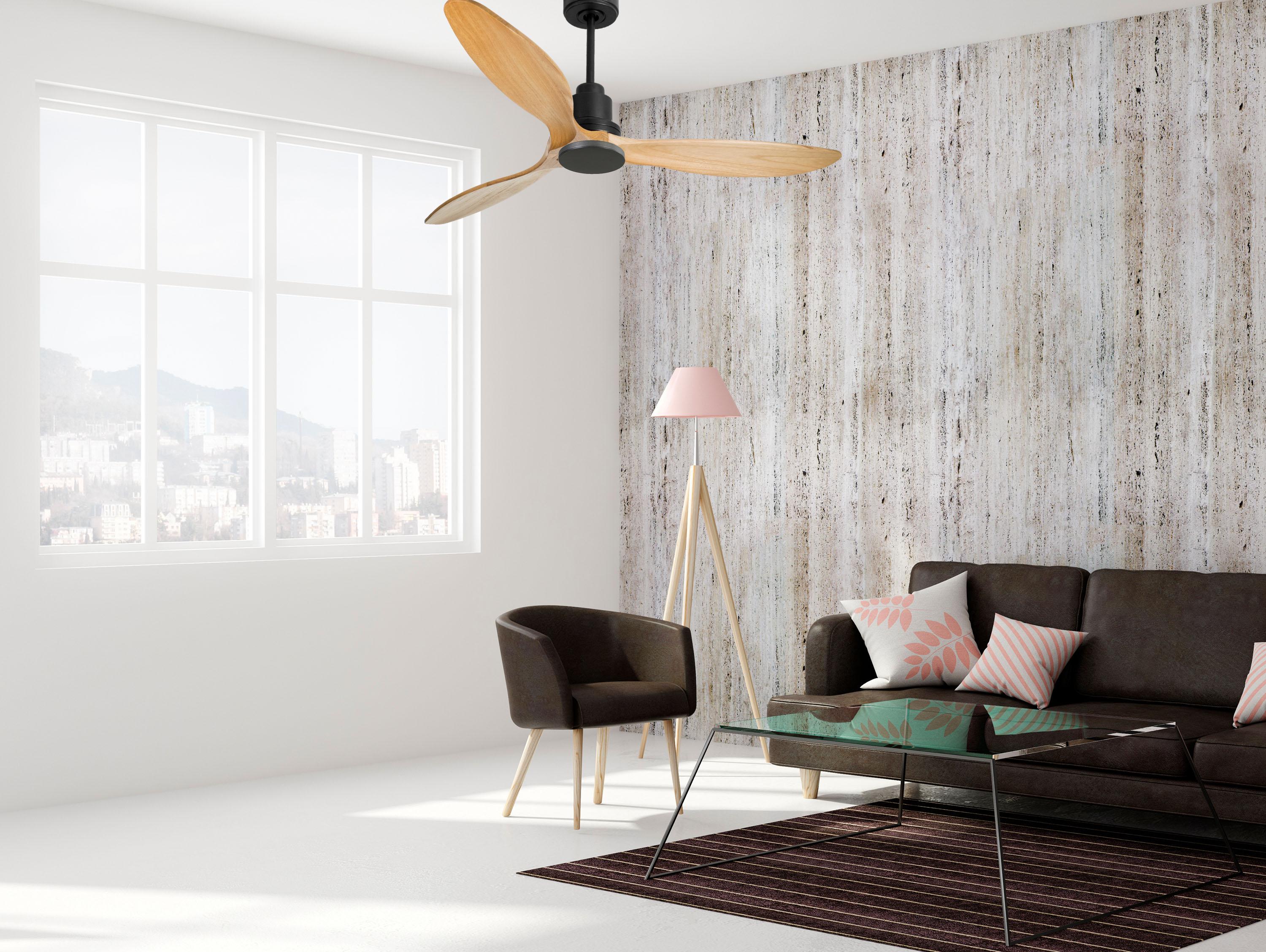 Ventilatore da soffitto Reversibile Termostato Wifi Motore CC Tetti inclinati Telecomando Hypersilence Memoria FullWood Shopify Vendible (AUTOMATICO)