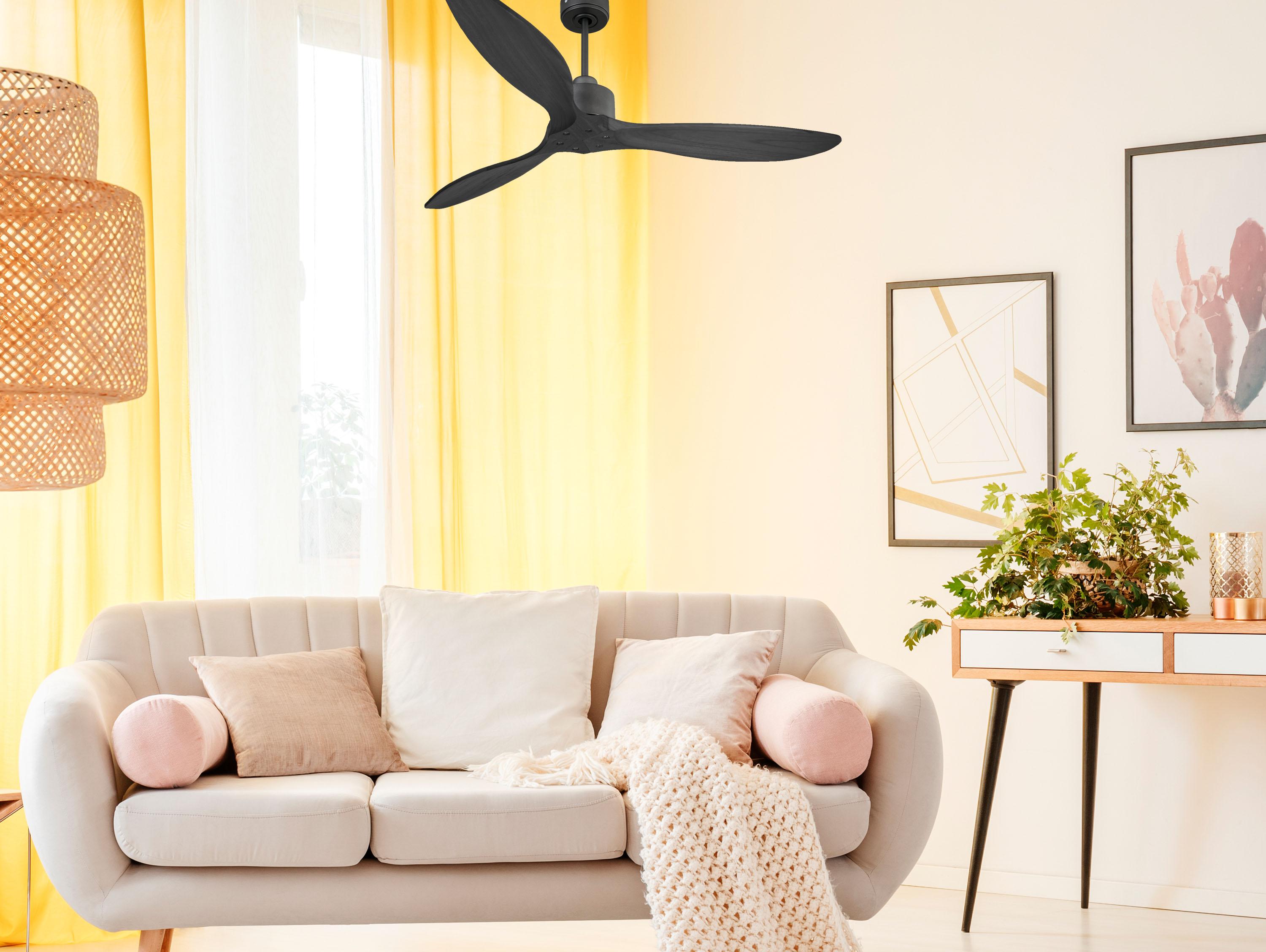 Ventilatore da soffitto Reversibile Termostato Wifi Motore CC Tetti inclinati Telecomando Hypersilence Memoria FullWood