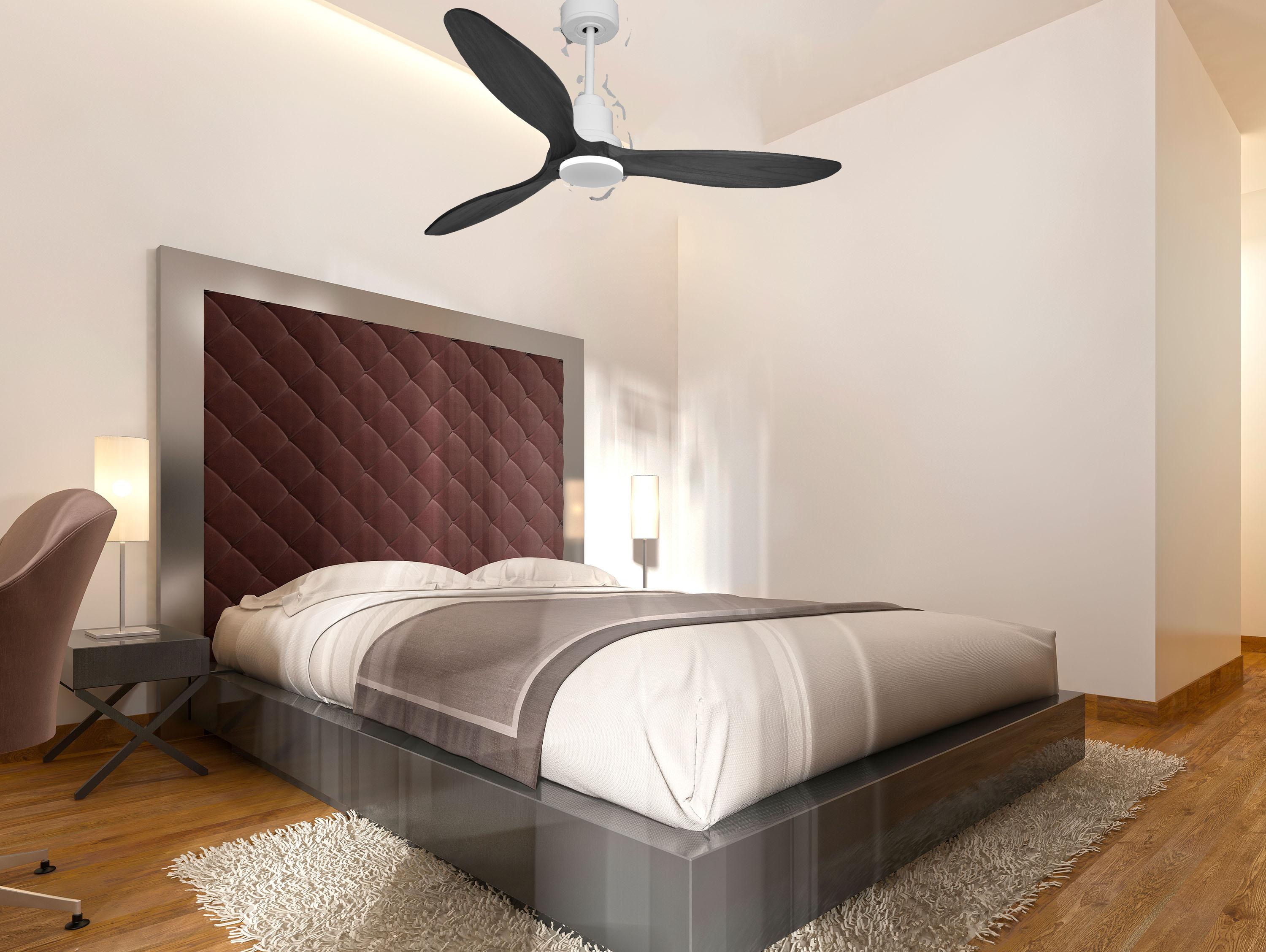 Ventilatore da soffitto Reversibile Termostato Wifi Motore CC Tetti inclinati Telecomando Hypersilence Memoria FullWood Shopify Vendible (AUTOMATICO)