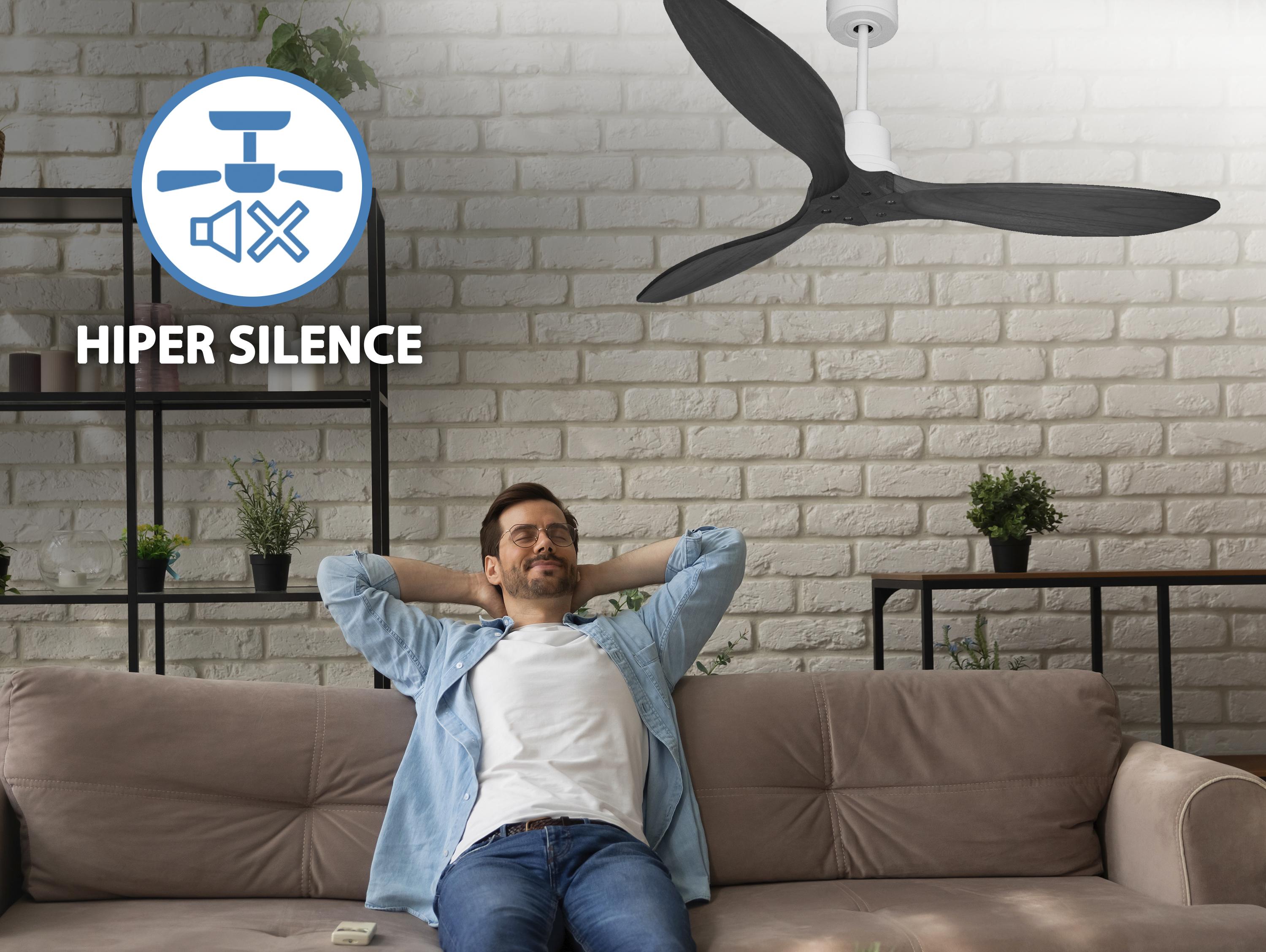 Ventilatore da soffitto Reversibile Termostato Wifi Motore CC Tetti inclinati Telecomando Hypersilence Memoria FullWood Shopify Vendible (AUTOMATICO)