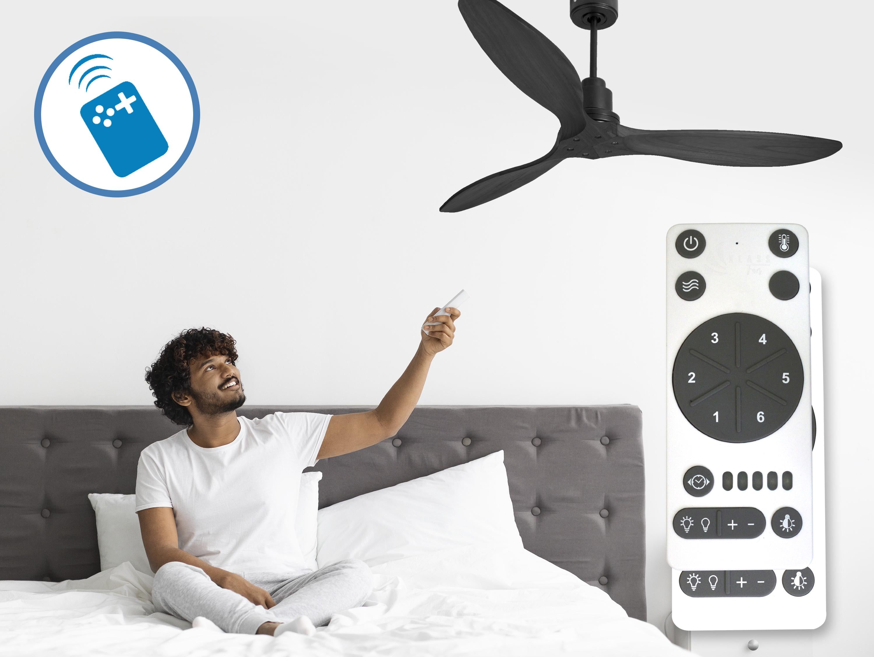 Ventilatore da soffitto Reversibile Termostato Wifi Motore CC Tetti inclinati Telecomando Hypersilence Memoria FullWood Shopify Vendible (AUTOMATICO)